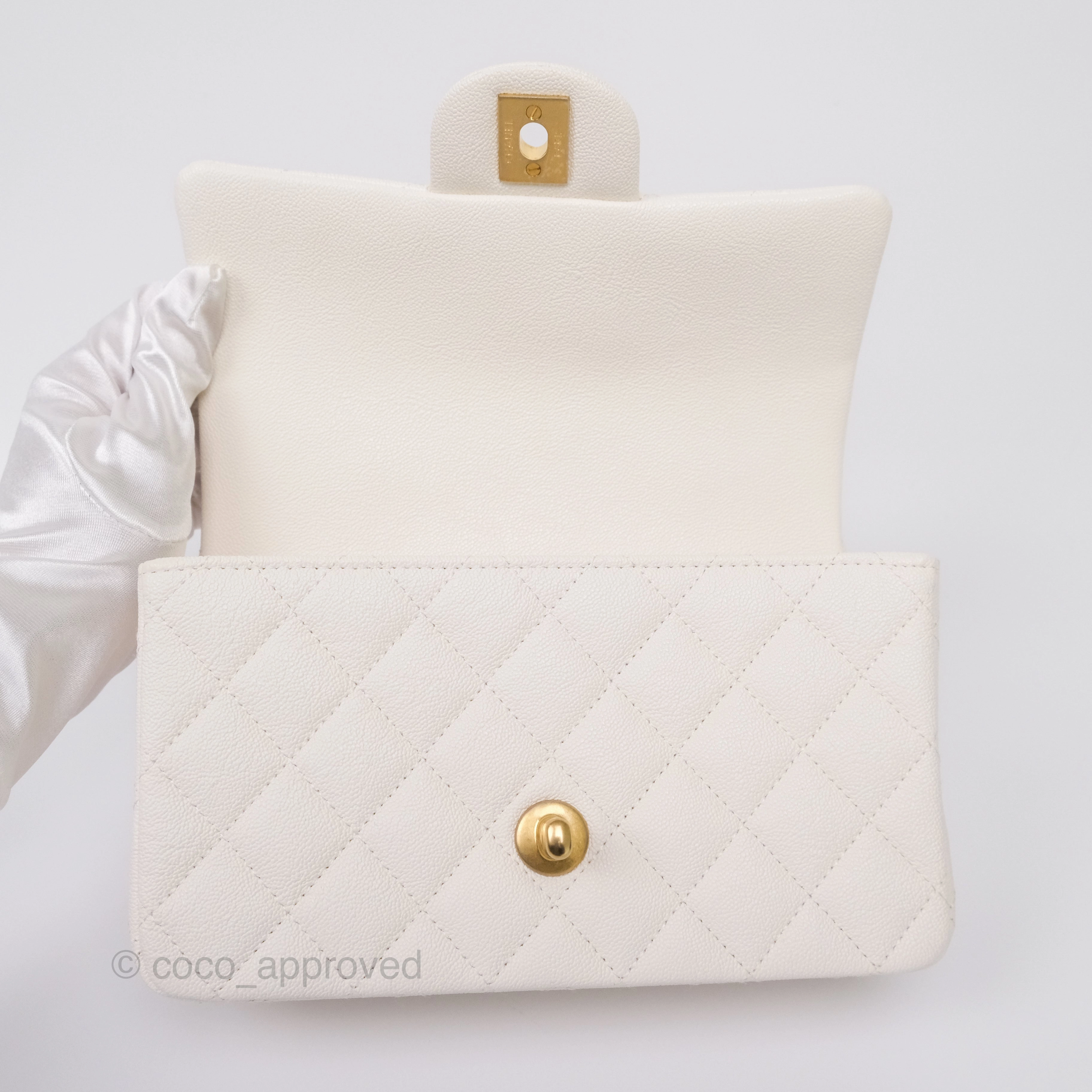 Chanel Top Handle Mini Rectangular Flap Bag Ivory Caviar Gold Hardware