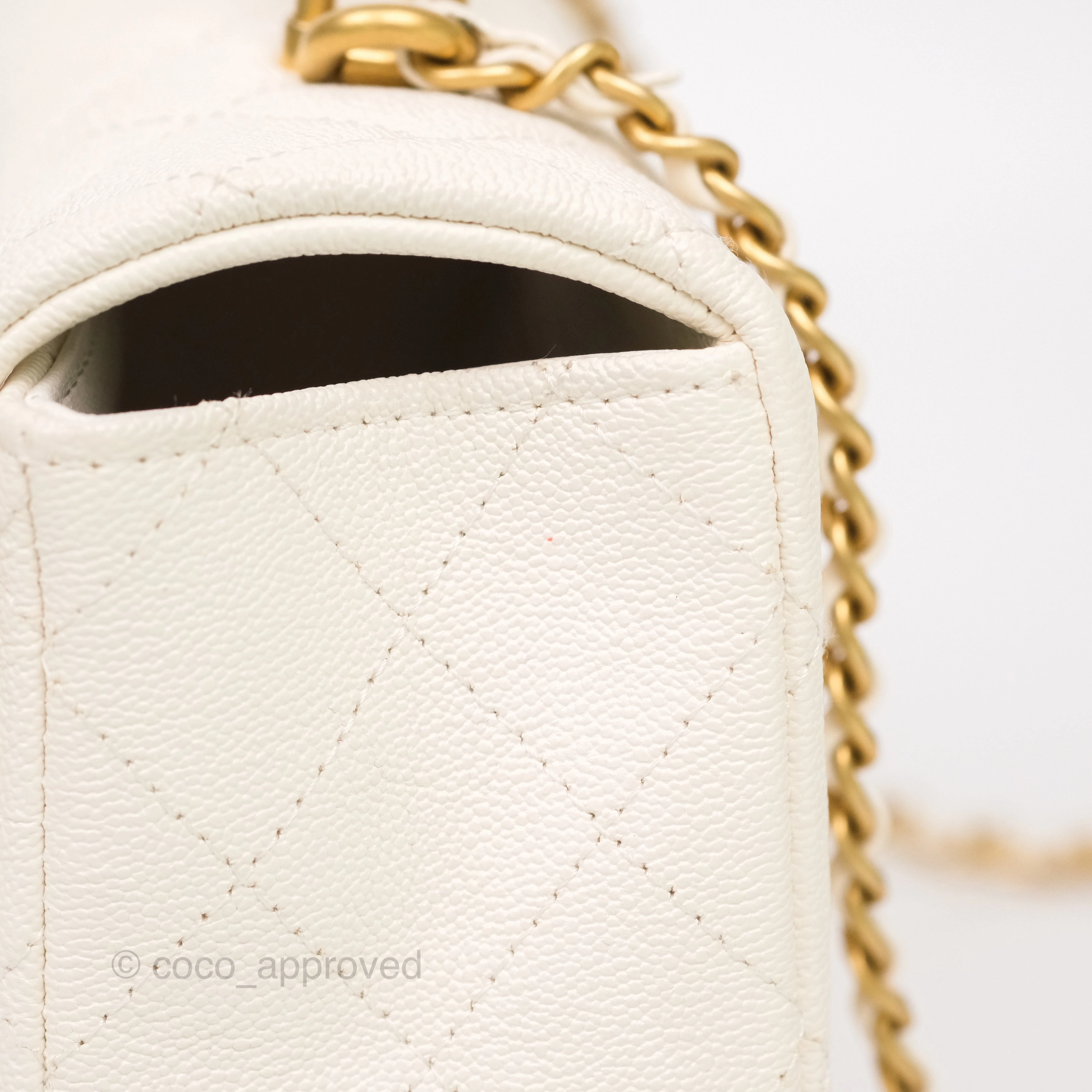 Chanel Top Handle Mini Rectangular Flap Bag Ivory Caviar Gold Hardware