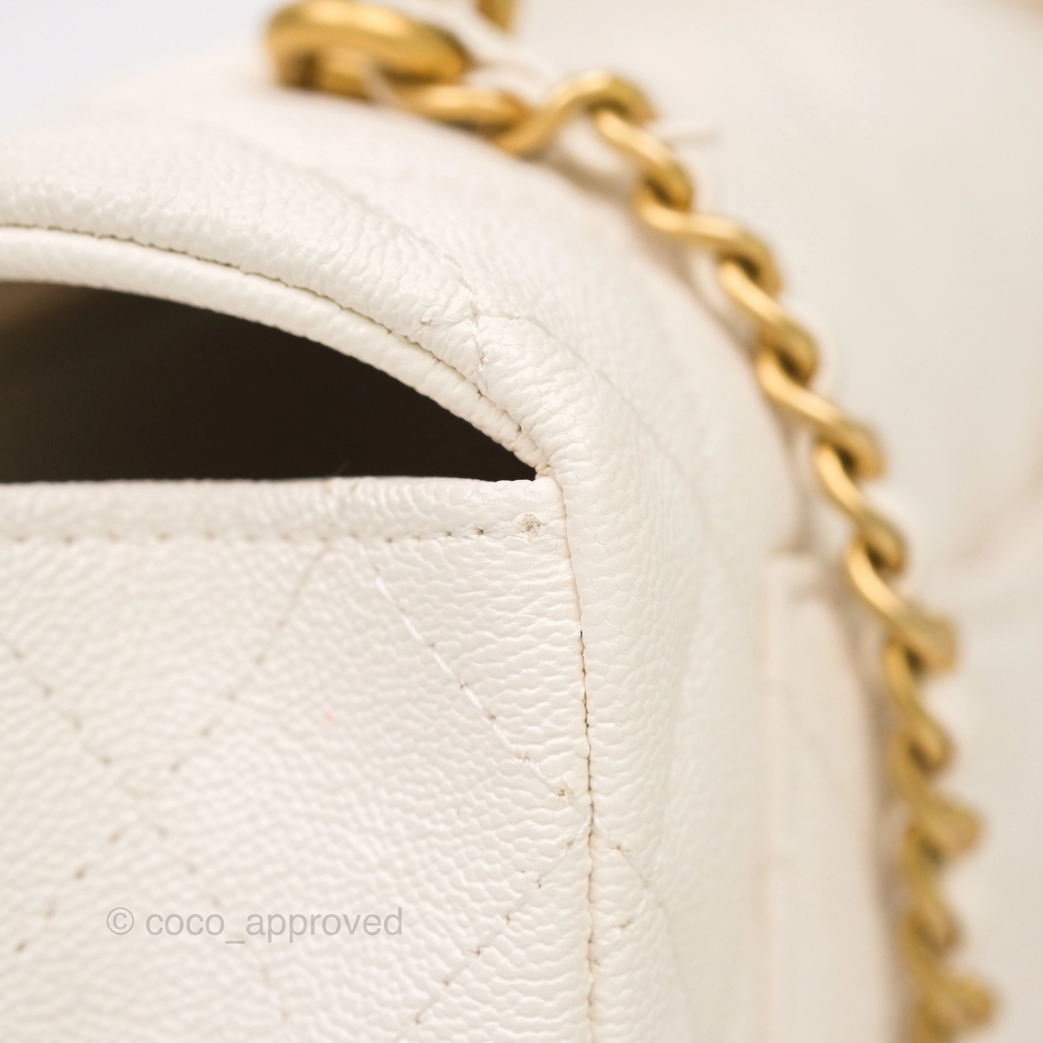 Chanel Top Handle Mini Rectangular Flap Bag Ivory Caviar Gold Hardware
