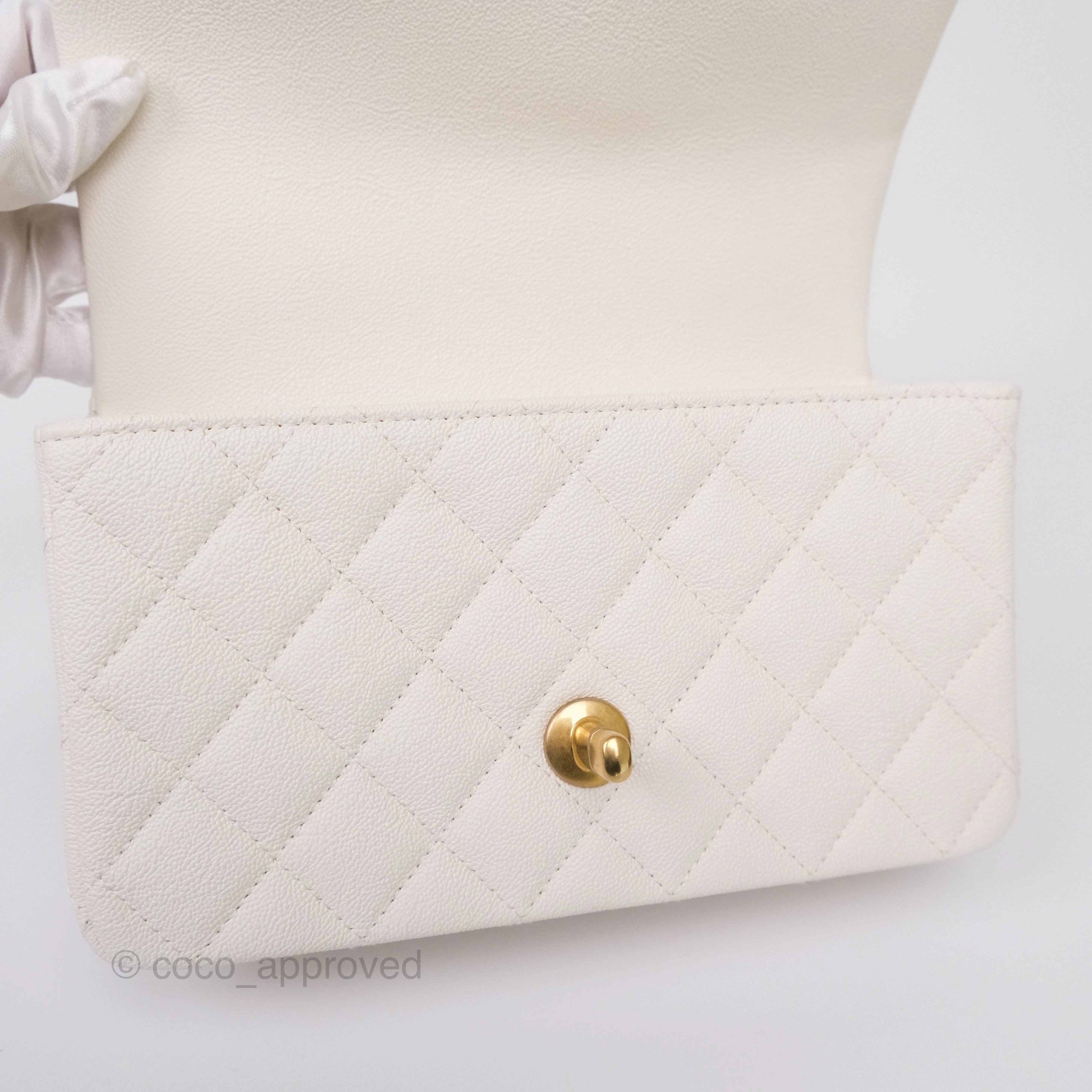 Chanel Top Handle Mini Rectangular Flap Bag Ivory Caviar Gold Hardware
