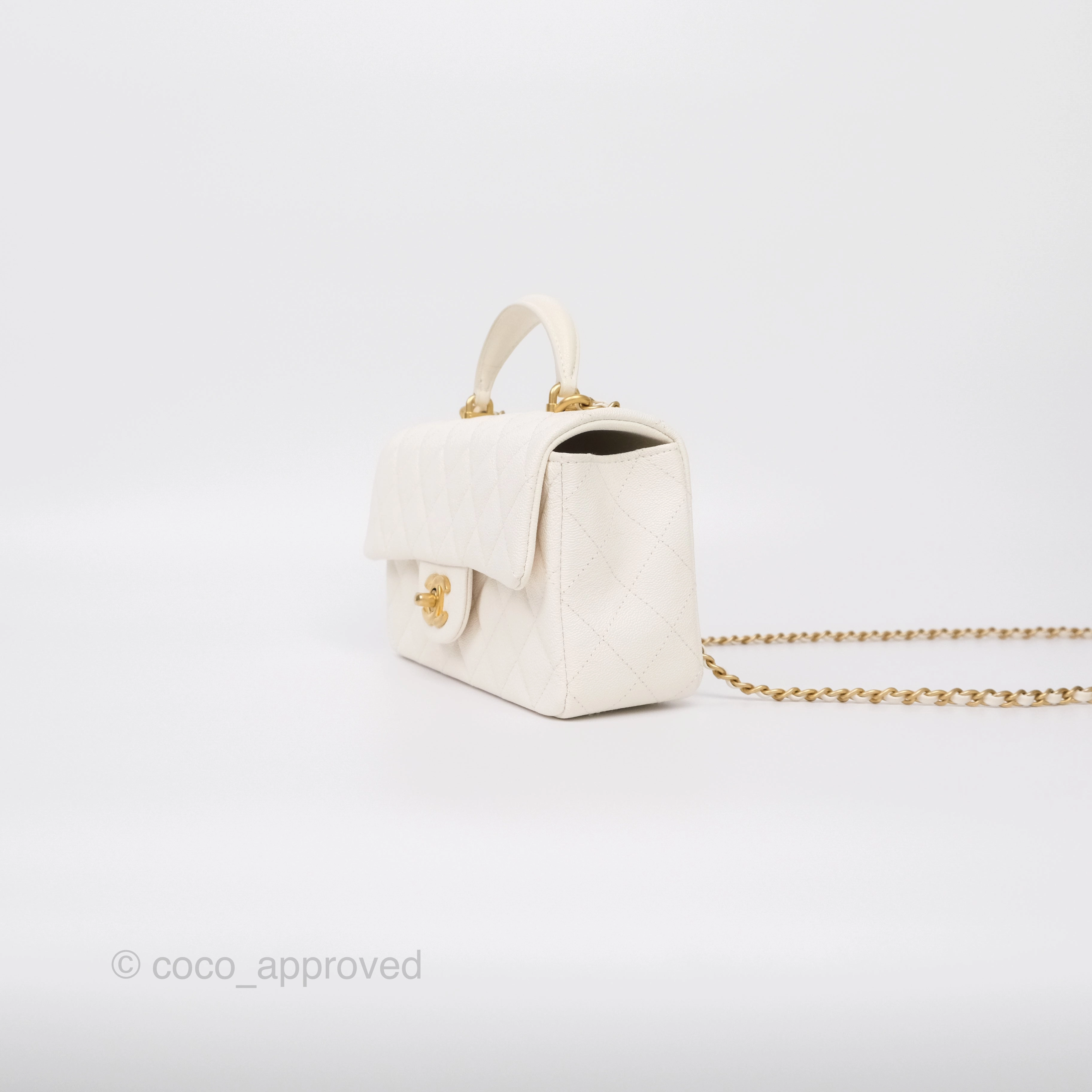 Chanel Top Handle Mini Rectangular Flap Bag Ivory Caviar Gold Hardware