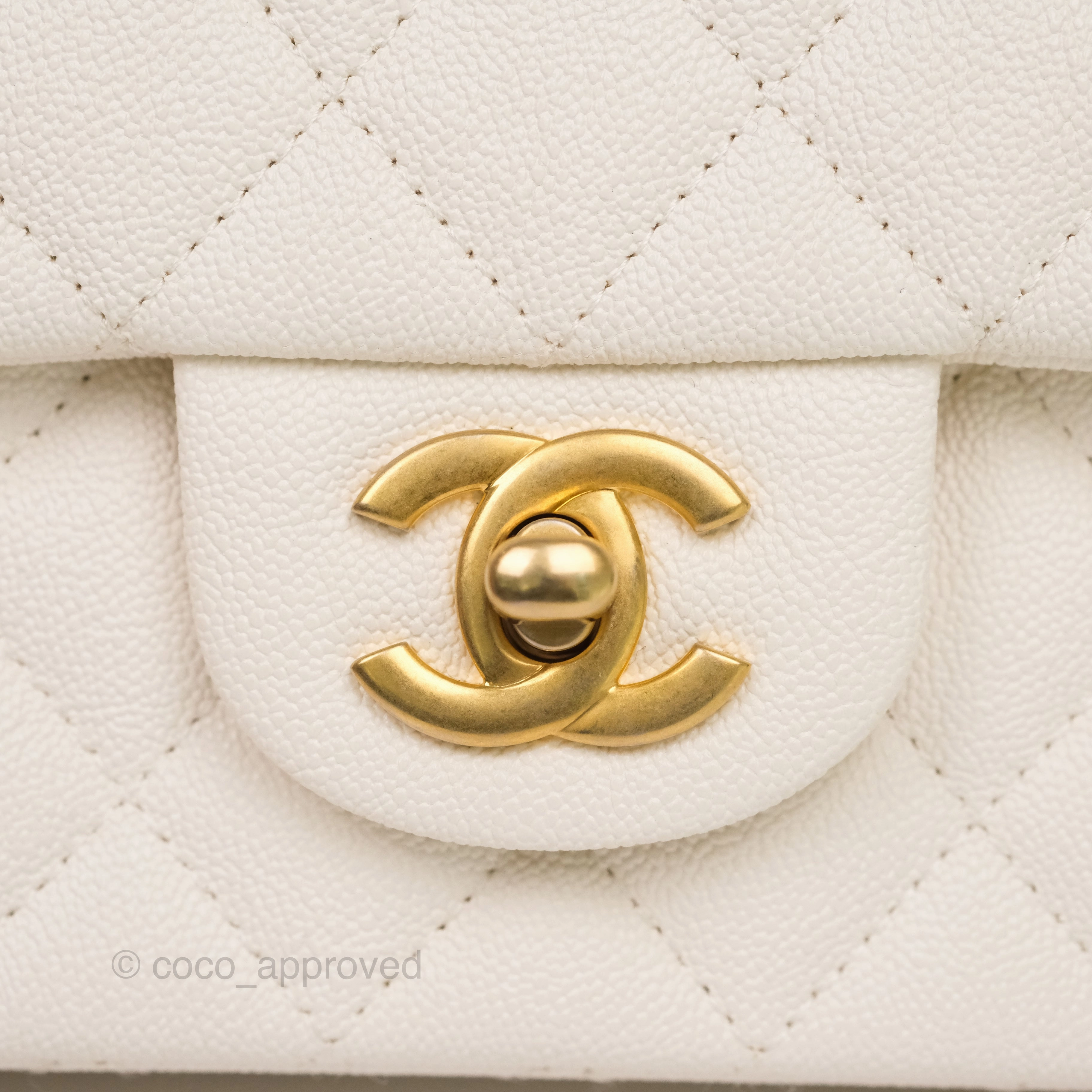 Chanel Top Handle Mini Rectangular Flap Bag Ivory Caviar Gold Hardware