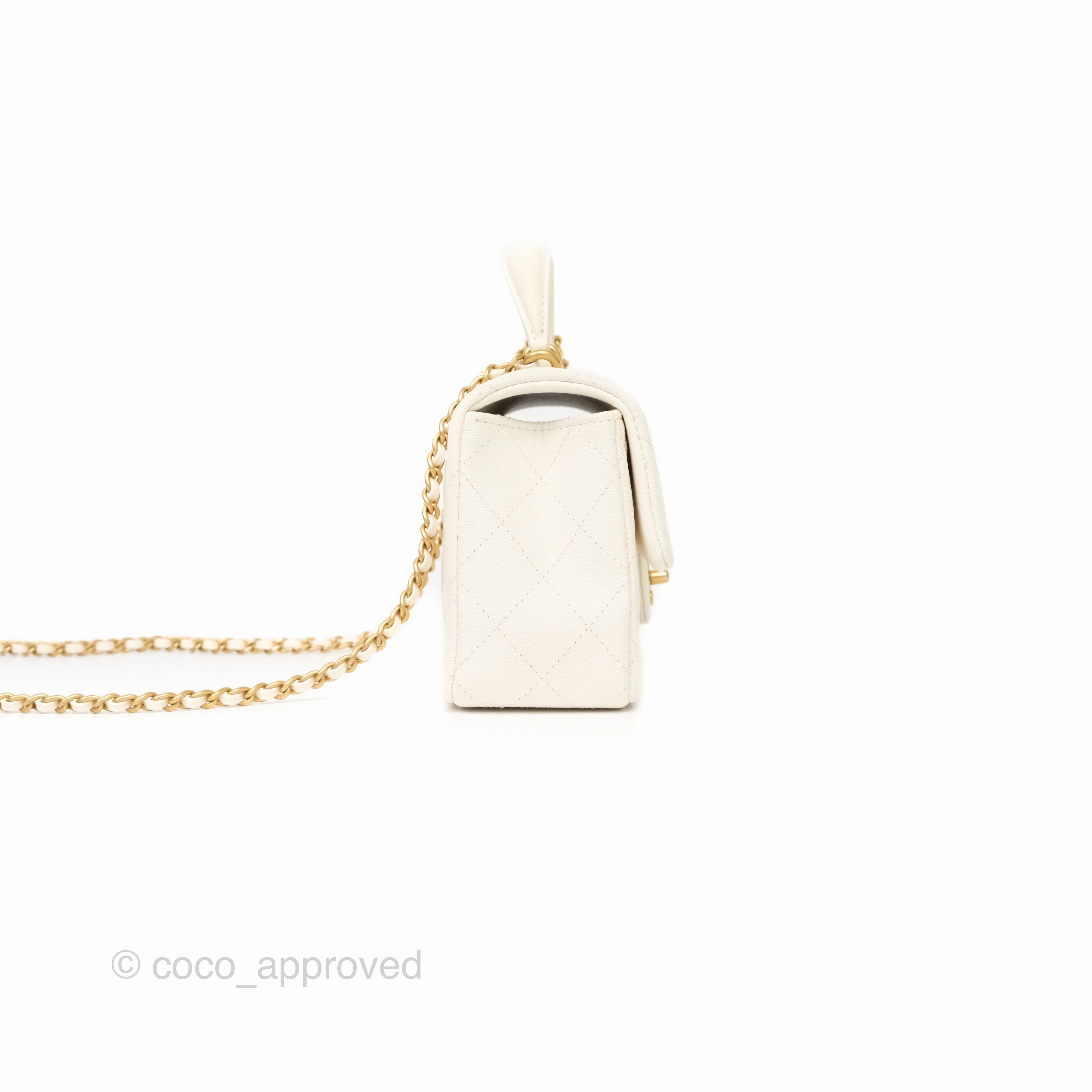 Chanel Top Handle Mini Rectangular Flap Bag Ivory Caviar Gold Hardware