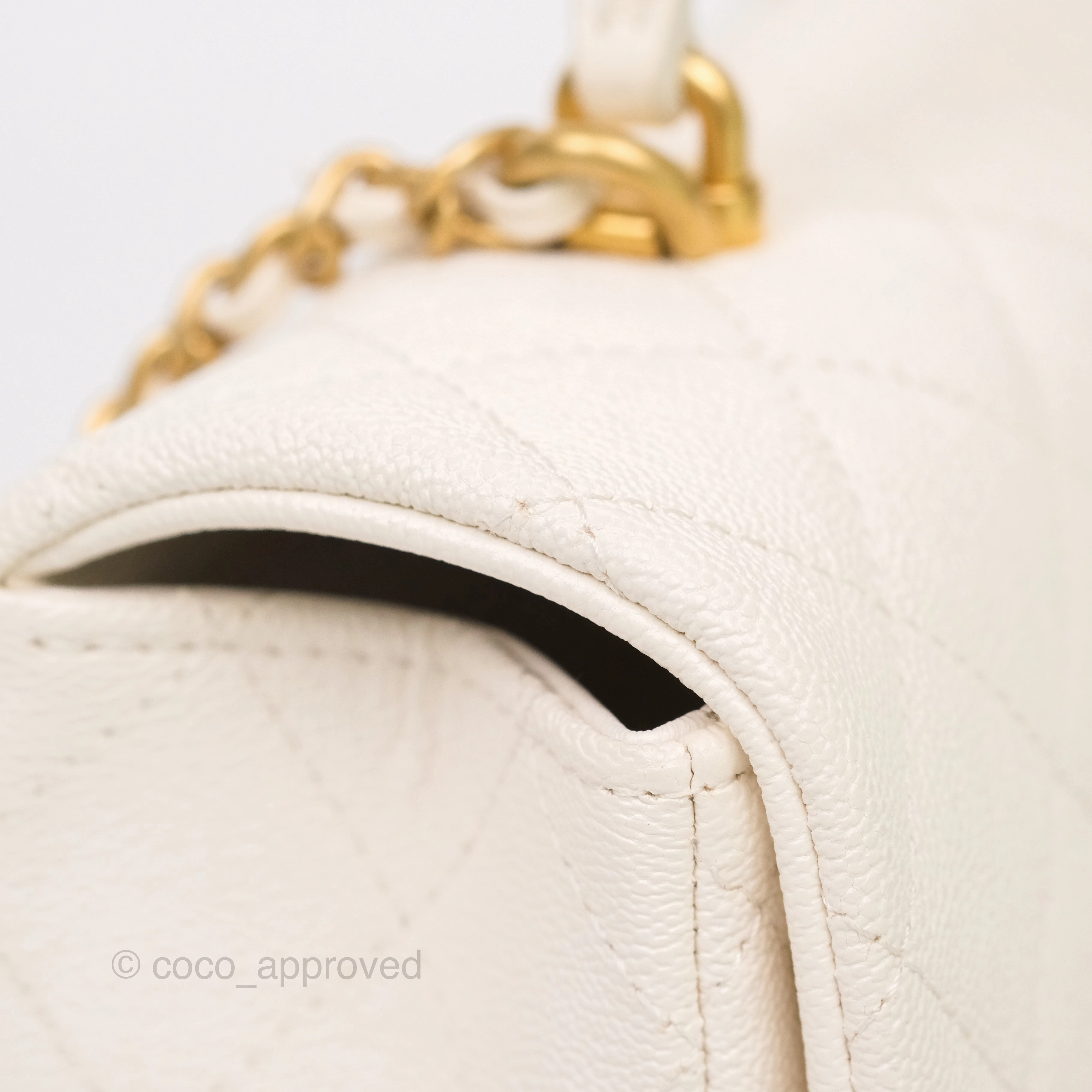 Chanel Top Handle Mini Rectangular Flap Bag Ivory Caviar Gold Hardware