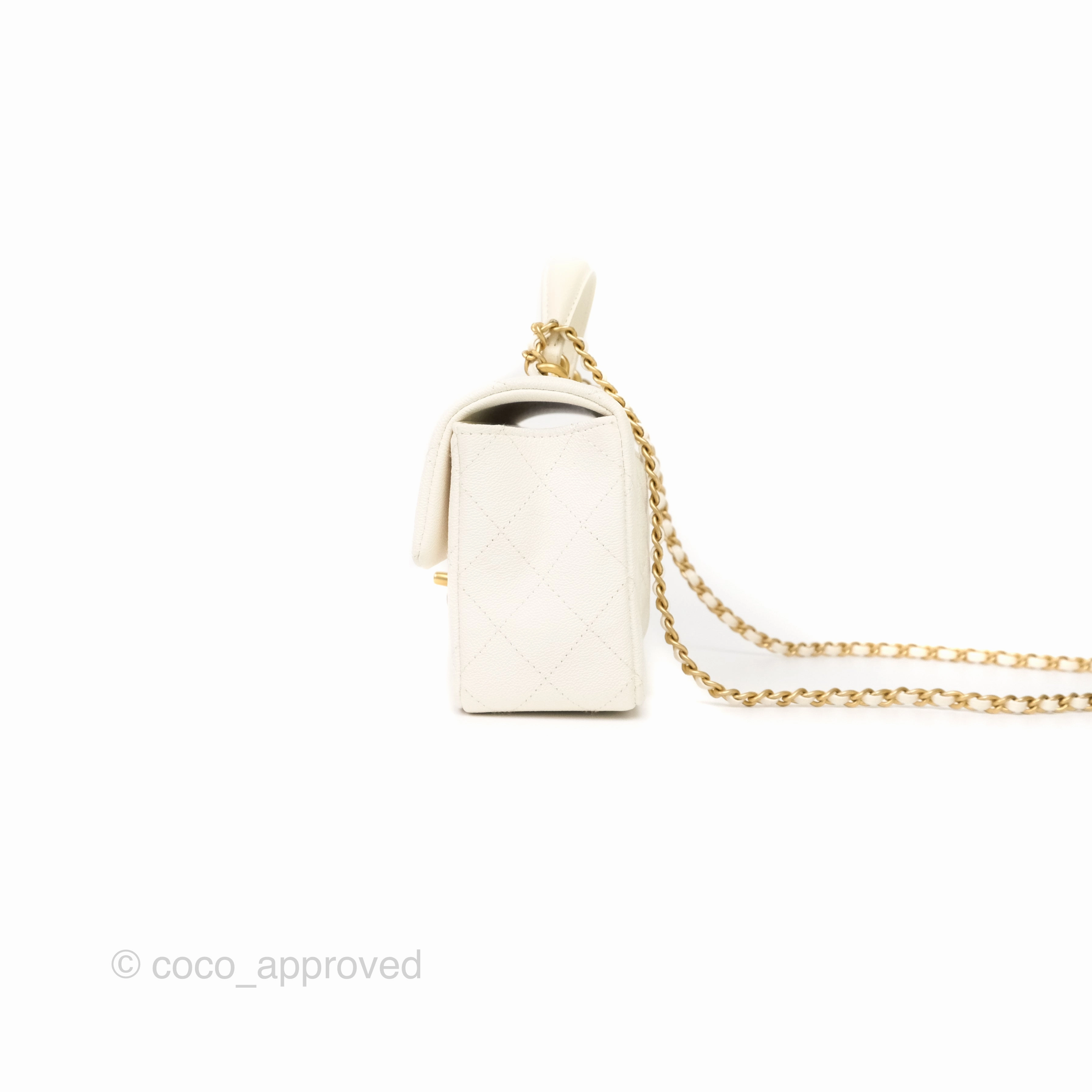 Chanel Top Handle Mini Rectangular Flap Bag Ivory Caviar Gold Hardware