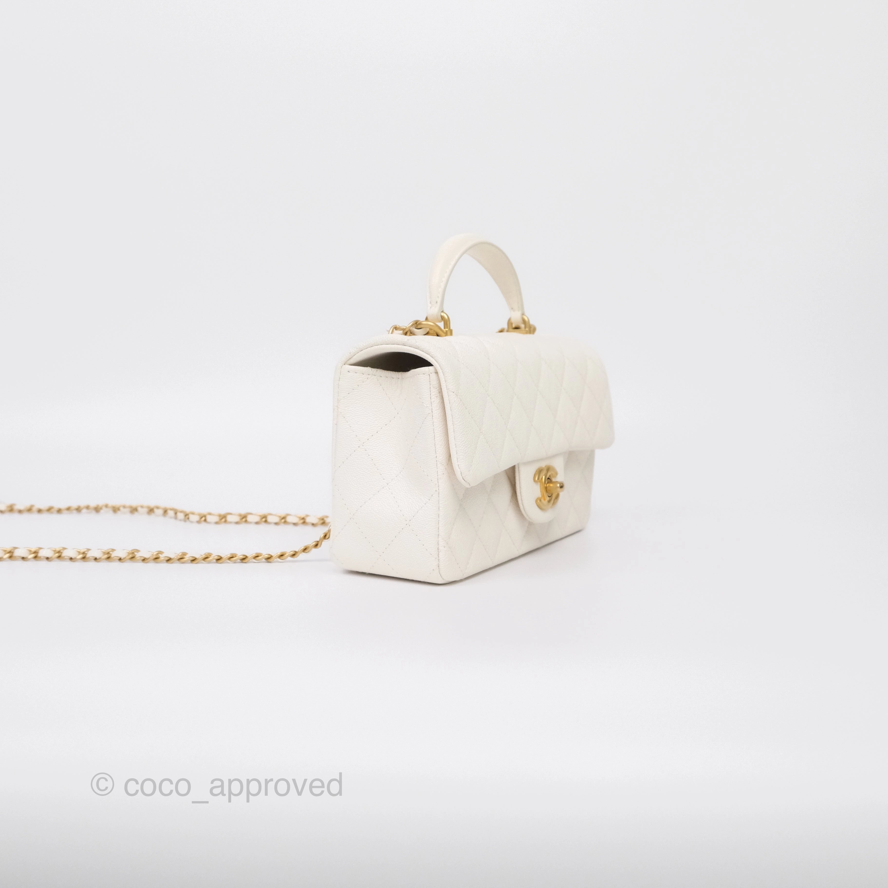 Chanel Top Handle Mini Rectangular Flap Bag Ivory Caviar Gold Hardware