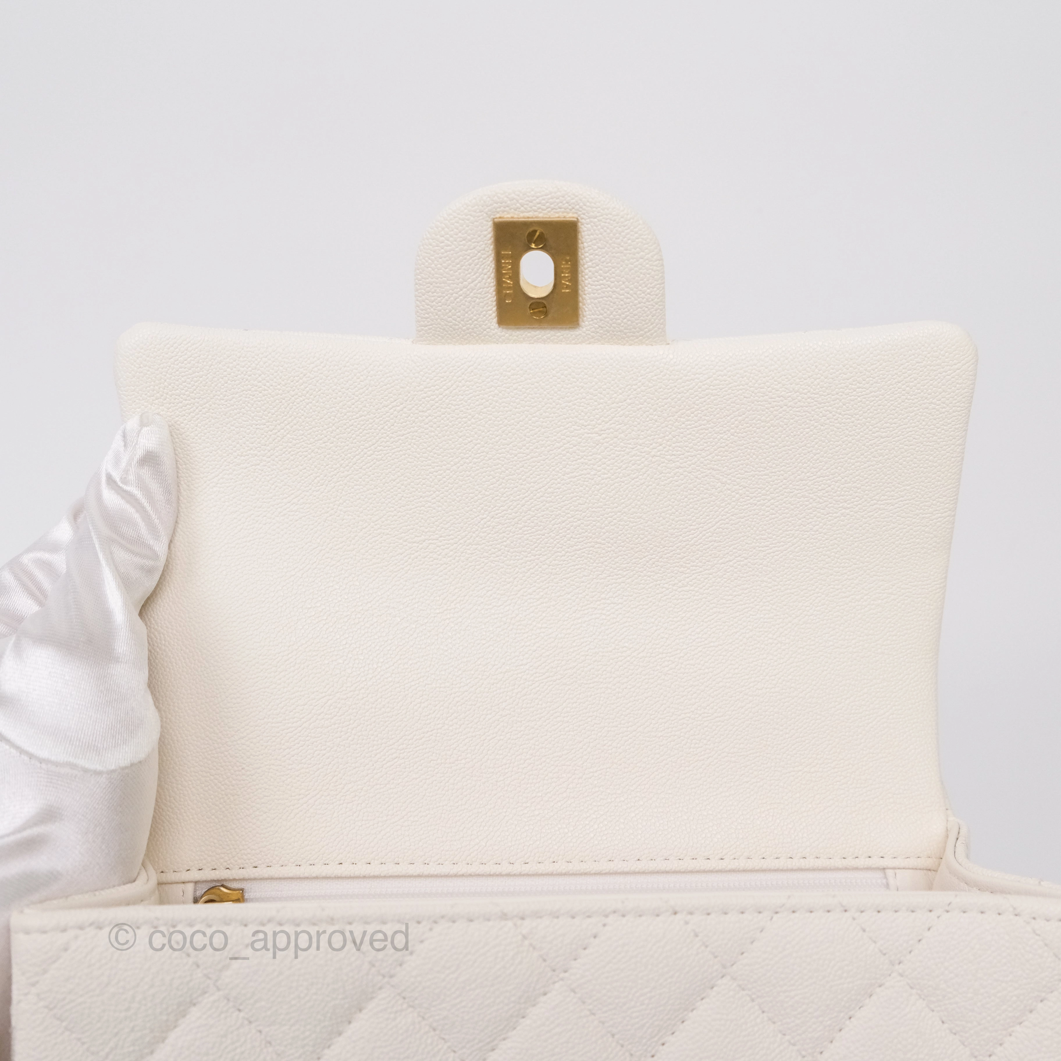 Chanel Top Handle Mini Rectangular Flap Bag Ivory Caviar Gold Hardware