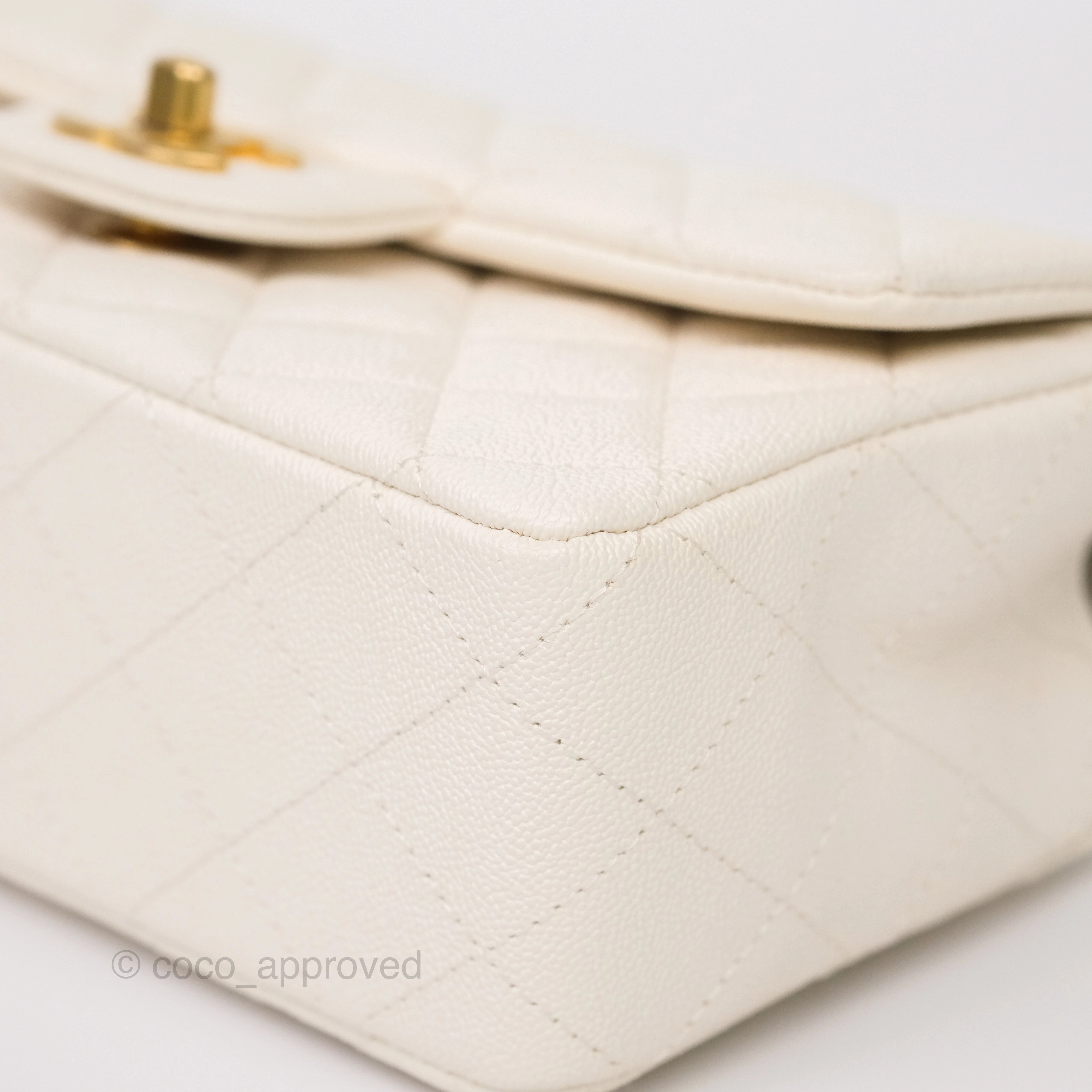 Chanel Top Handle Mini Rectangular Flap Bag Ivory Caviar Gold Hardware