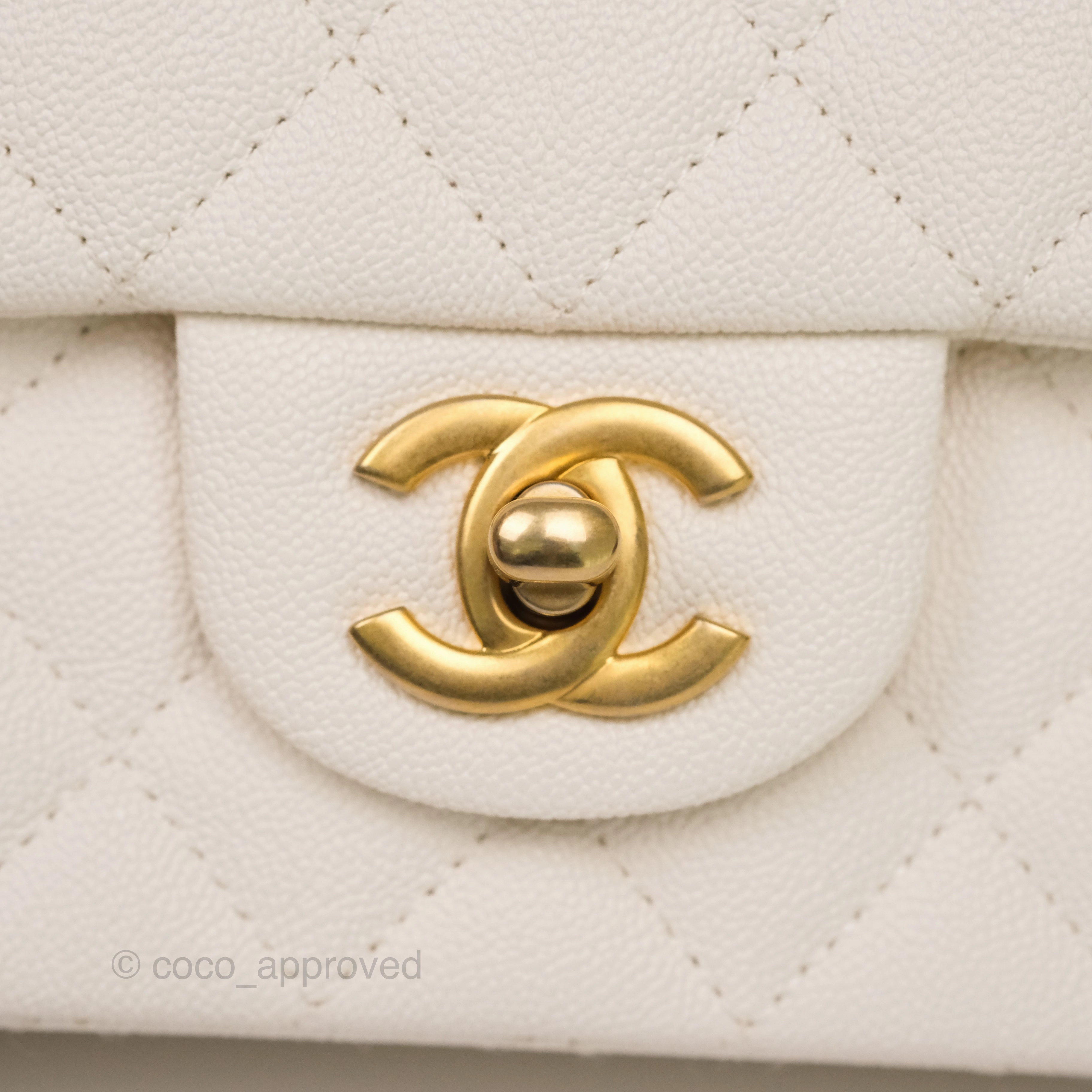 Chanel Top Handle Mini Rectangular Flap Bag Ivory Caviar Gold Hardware