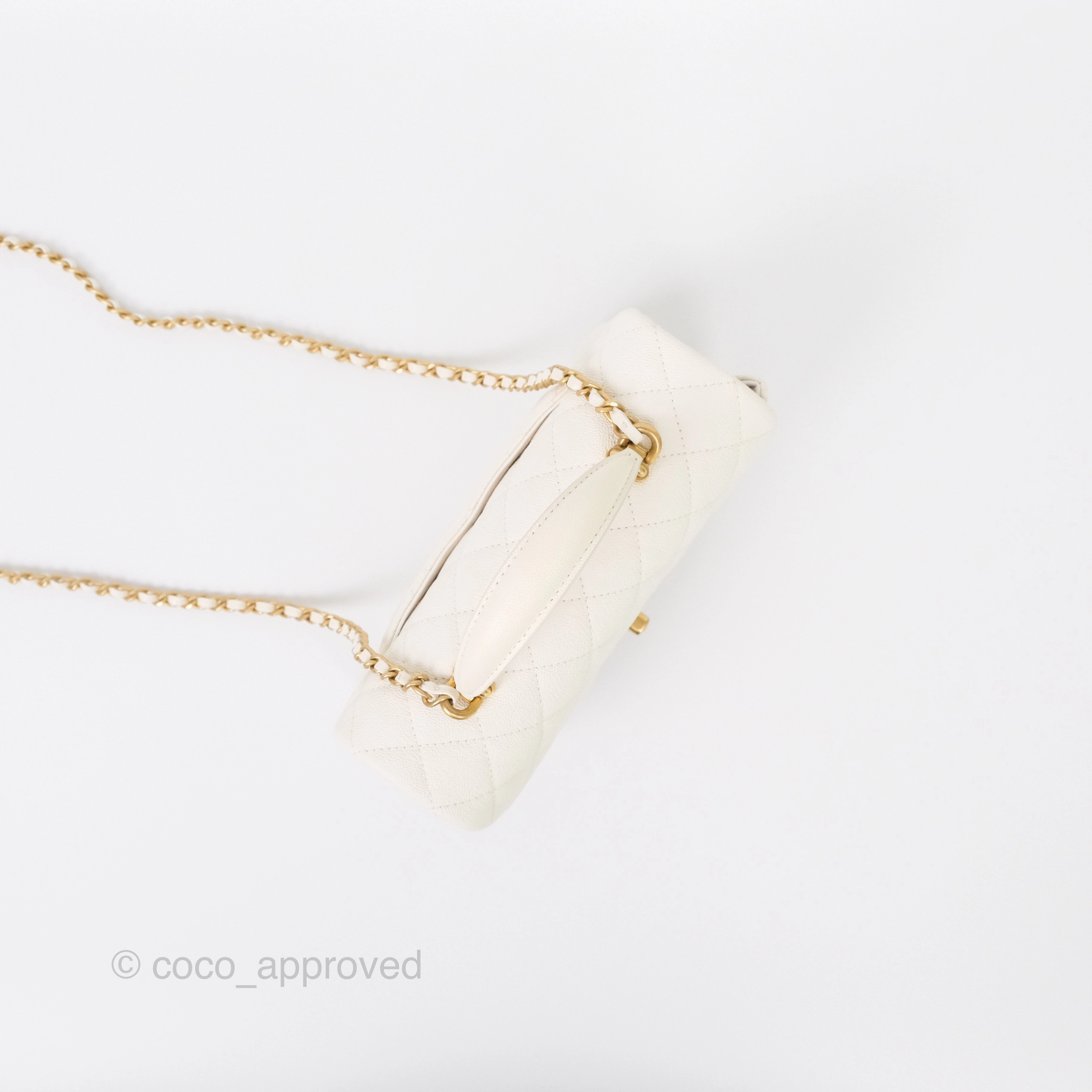 Chanel Top Handle Mini Rectangular Flap Bag Ivory Caviar Gold Hardware