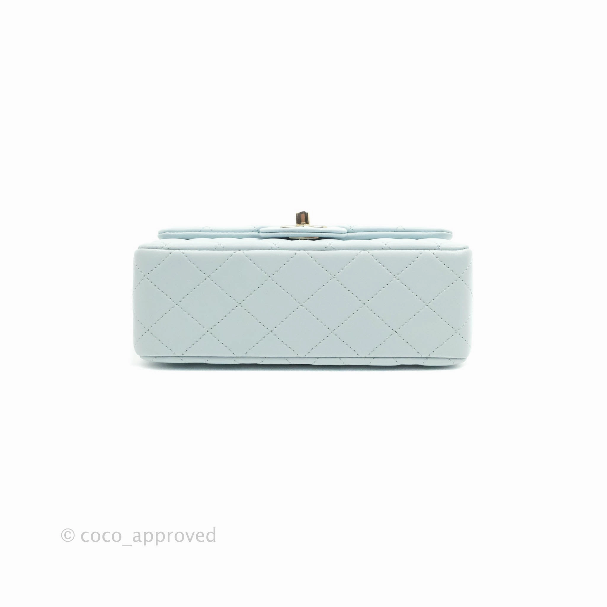 Chanel Top Handle Mini Rectangular Flap Bag Light Blue Lambskin Gold Hardware