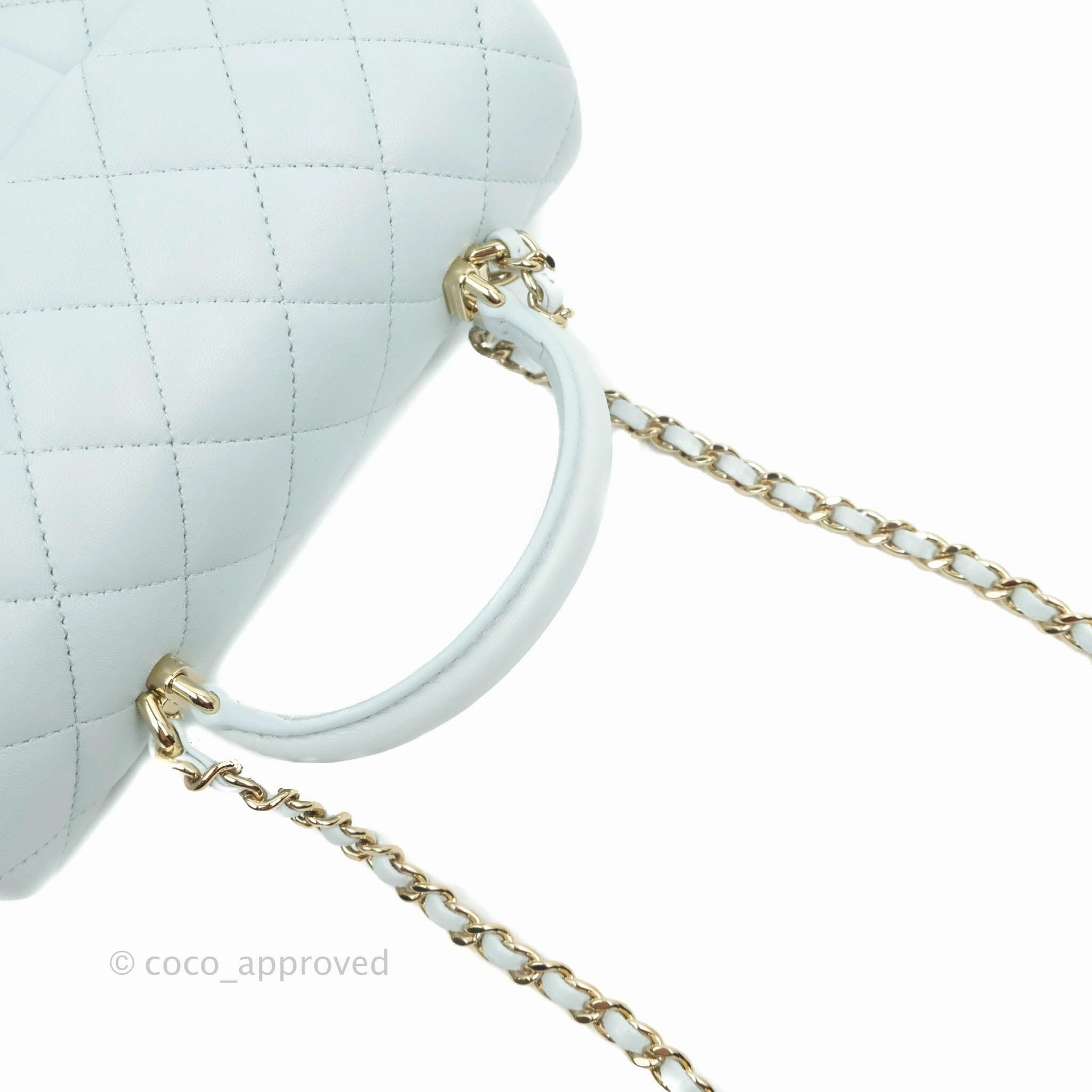 Chanel Top Handle Mini Rectangular Flap Bag Light Blue Lambskin Gold Hardware