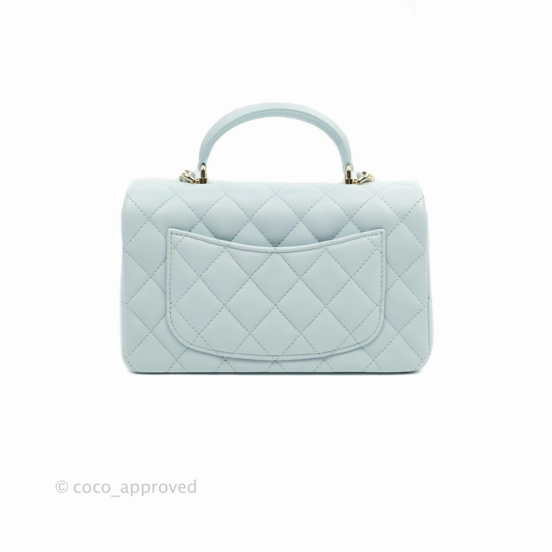 Chanel Top Handle Mini Rectangular Flap Bag Light Blue Lambskin Gold Hardware