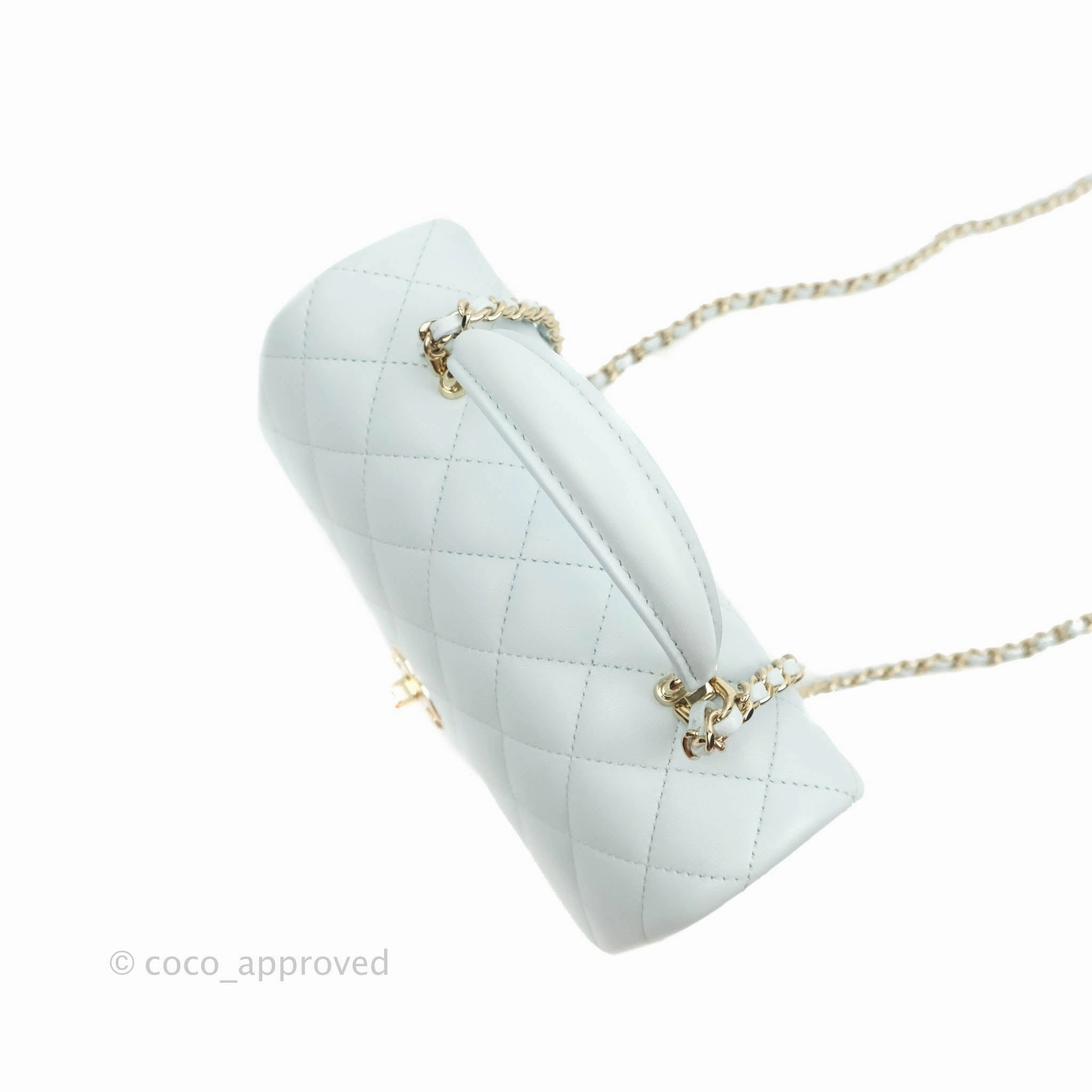 Chanel Top Handle Mini Rectangular Flap Bag Light Blue Lambskin Gold Hardware