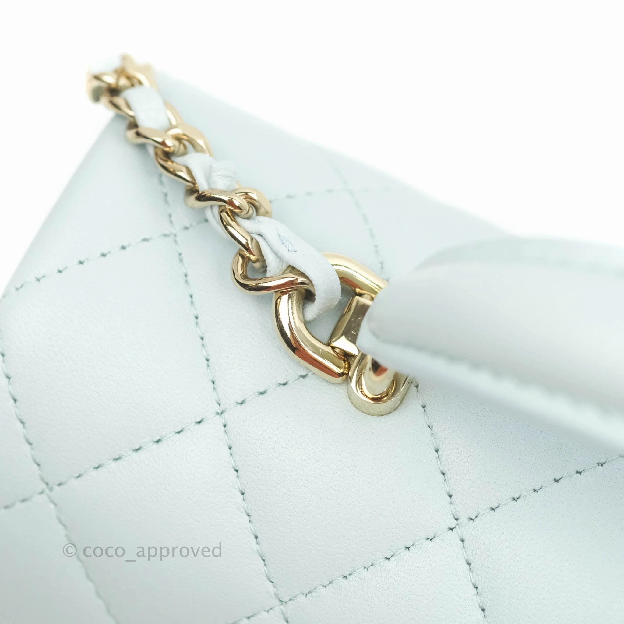 Chanel Top Handle Mini Rectangular Flap Bag Light Blue Lambskin Gold Hardware