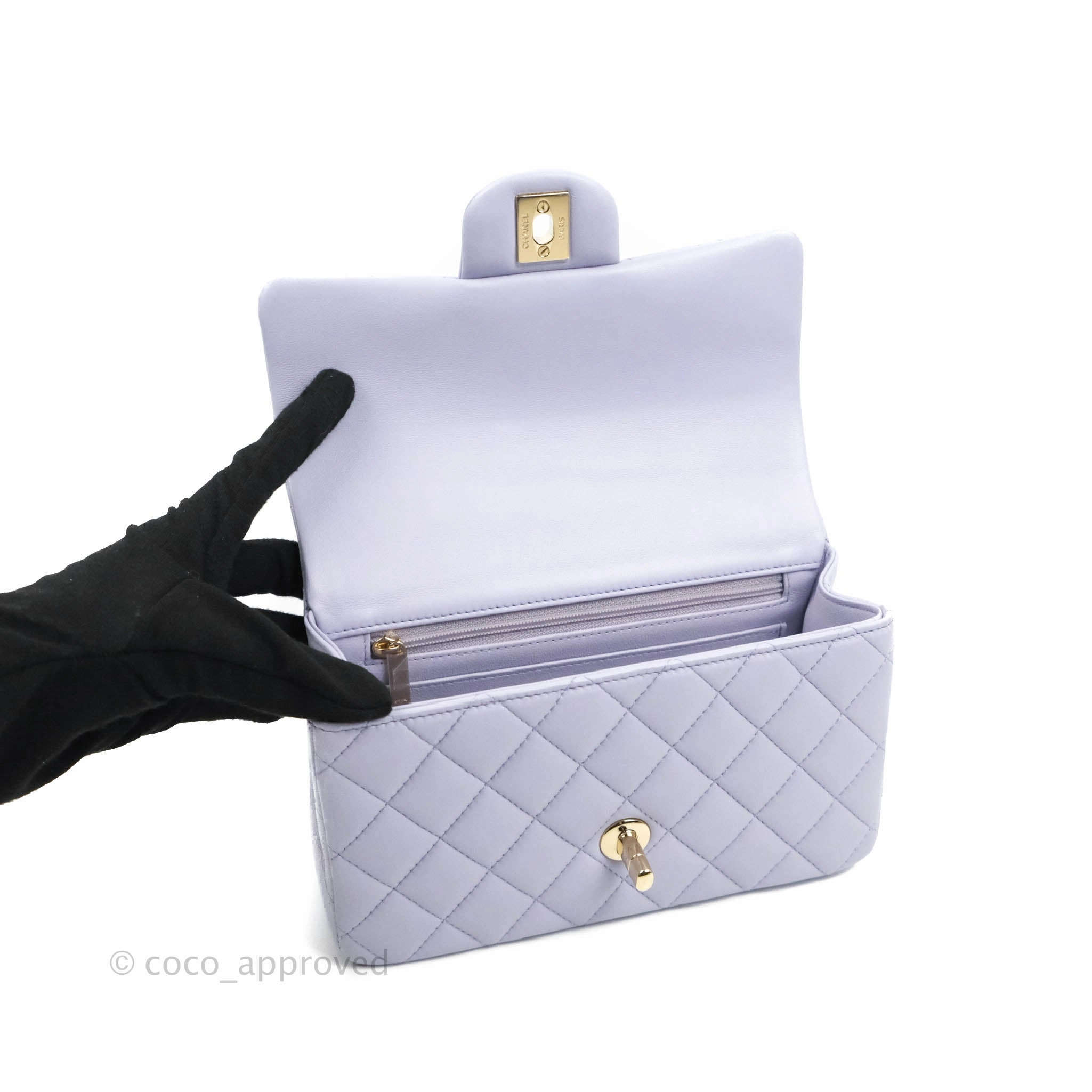 Chanel Top Handle Mini Rectangular Flap Bag Lilac Lambskin Gold Hardware