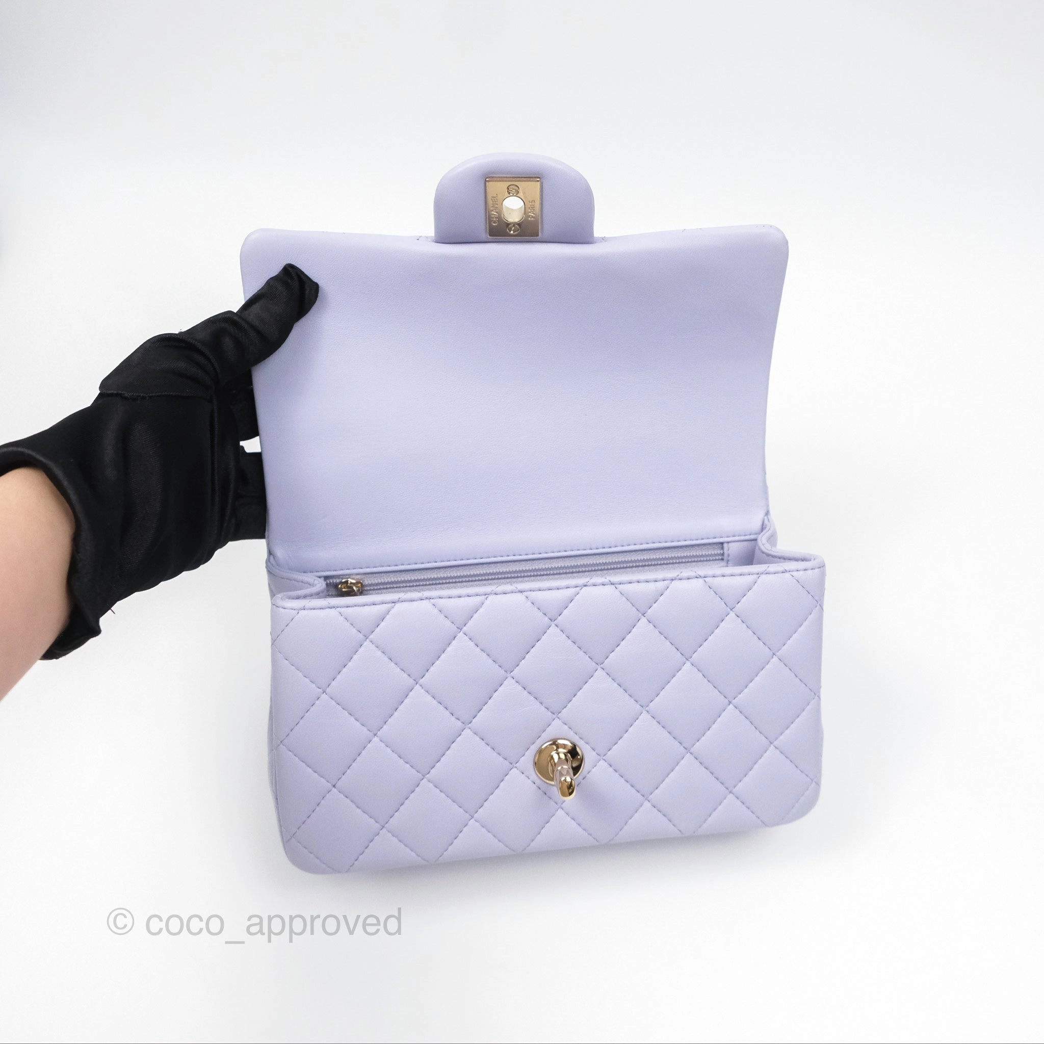 Chanel Top Handle Mini Rectangular Flap Bag Lilac Lambskin Gold Hardware