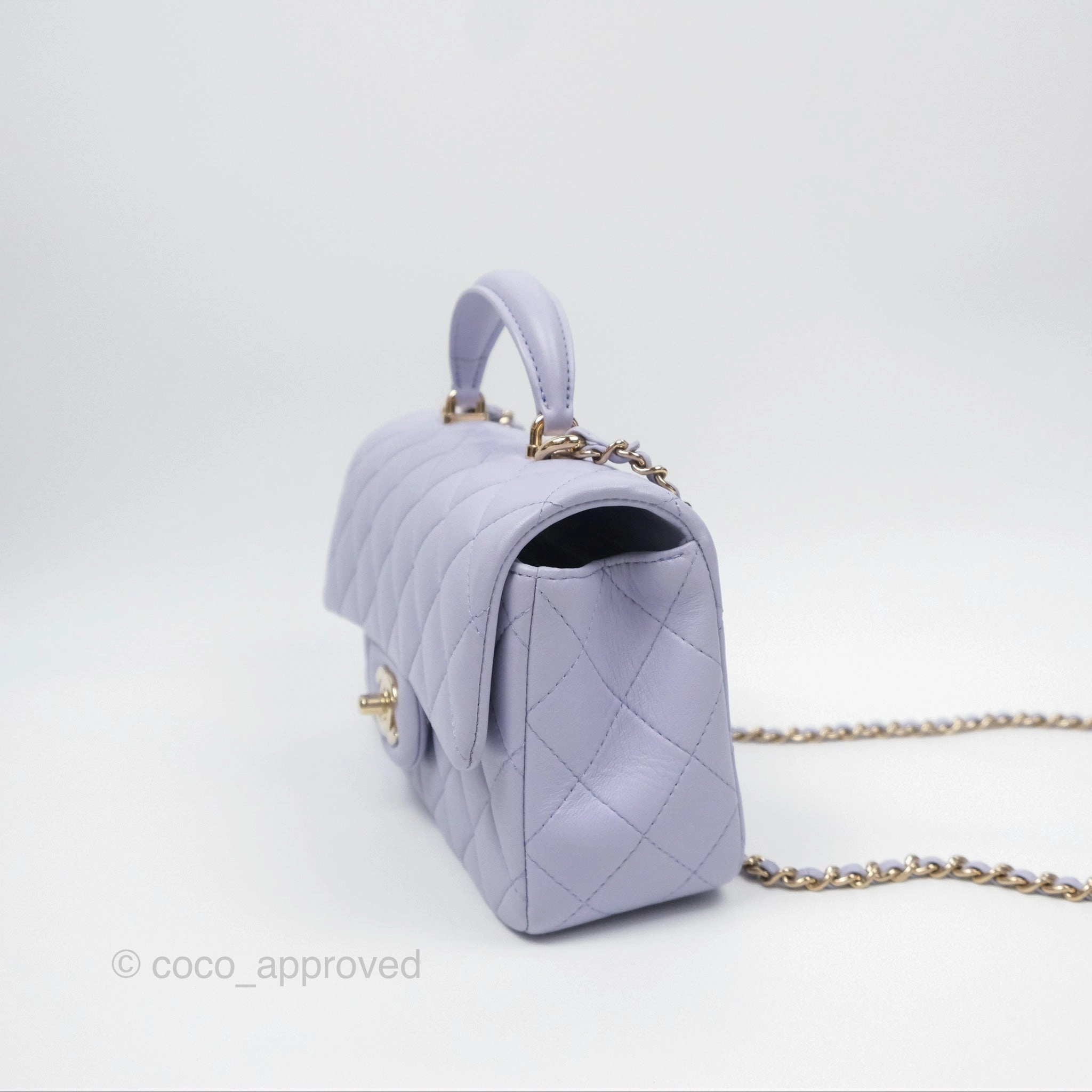 Chanel Top Handle Mini Rectangular Flap Bag Lilac Lambskin Gold Hardware
