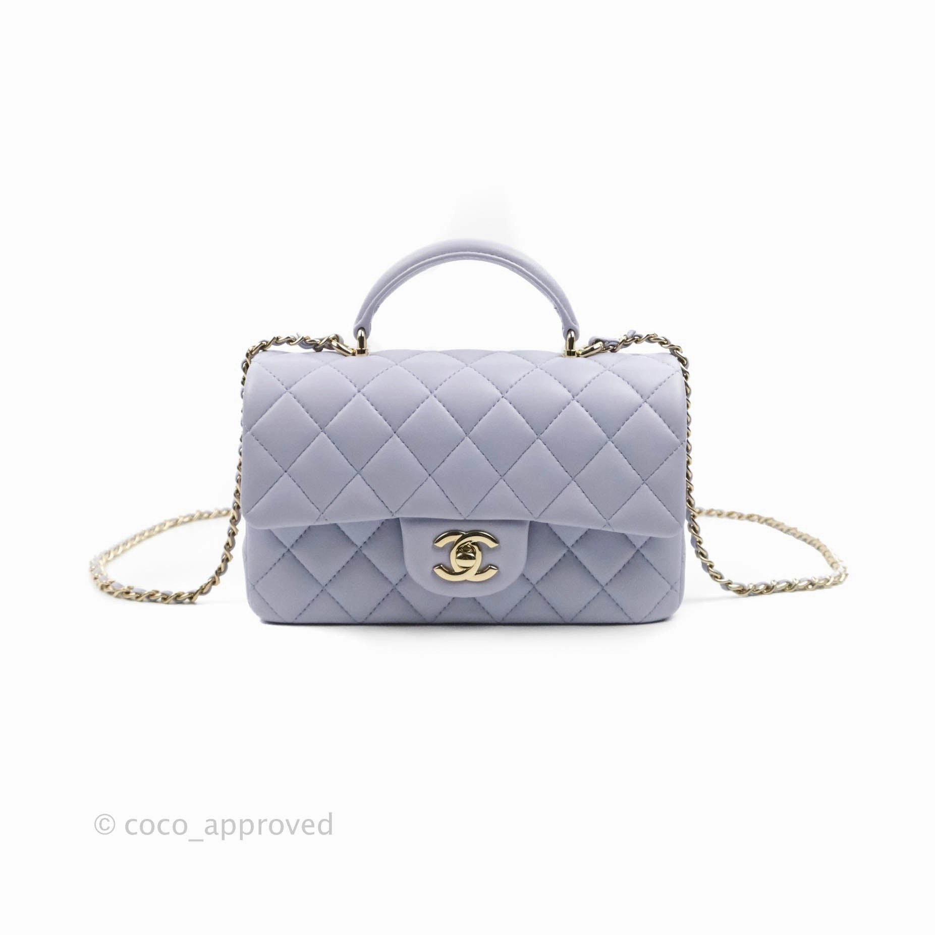 Chanel Top Handle Mini Rectangular Flap Bag Lilac Lambskin Gold Hardware