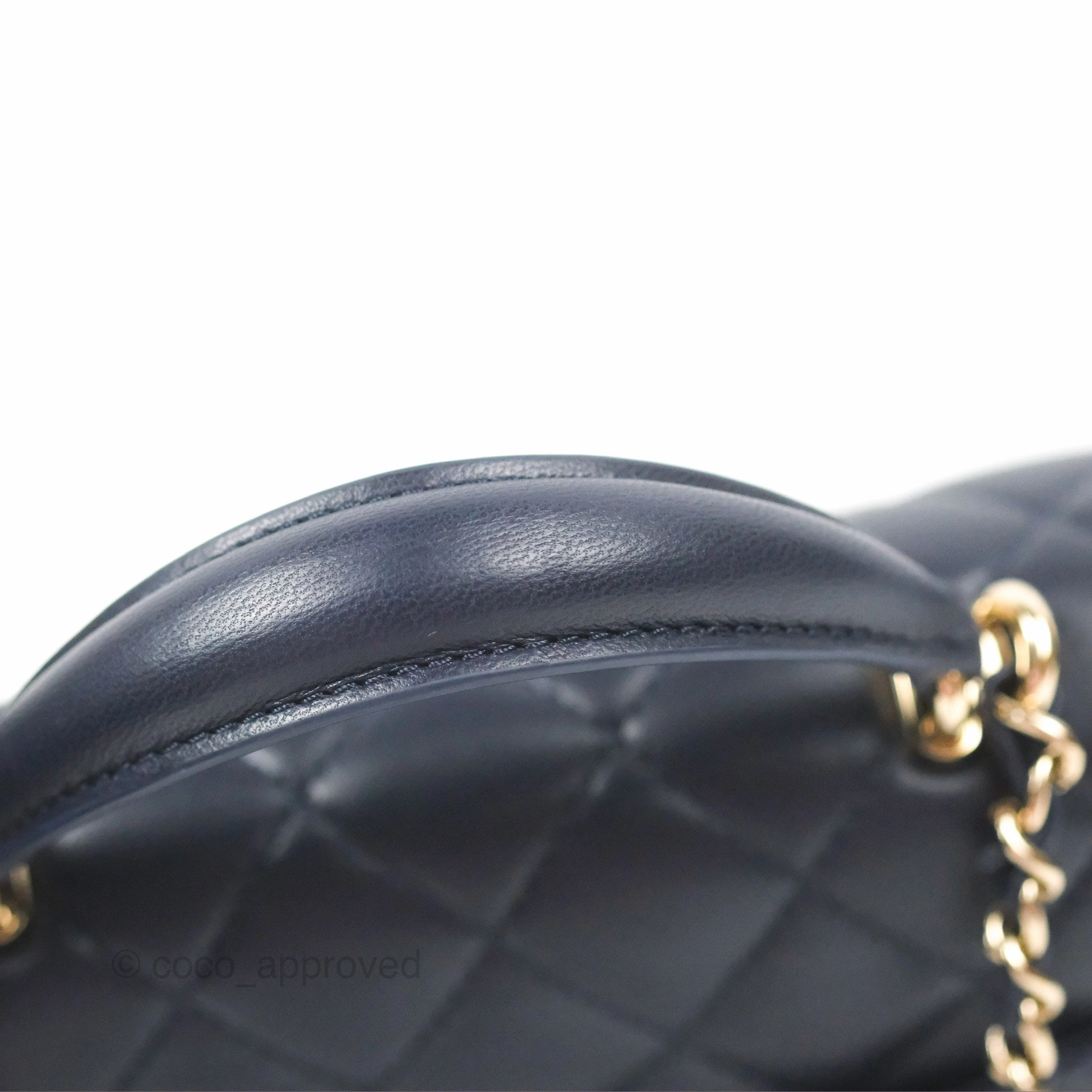 Chanel Top Handle Mini Rectangular Flap Bag Navy Lambskin Gold Hardware