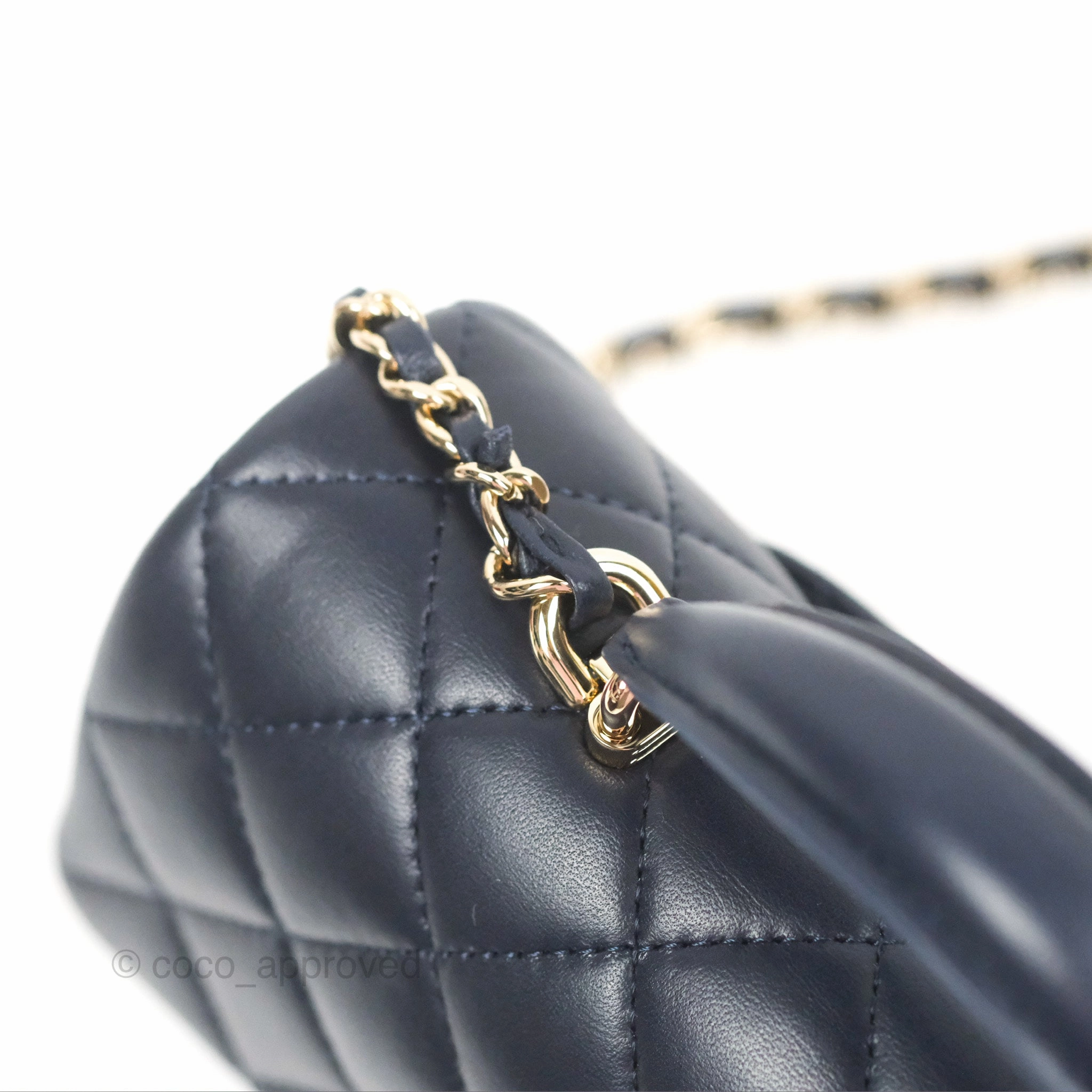 Chanel Top Handle Mini Rectangular Flap Bag Navy Lambskin Gold Hardware