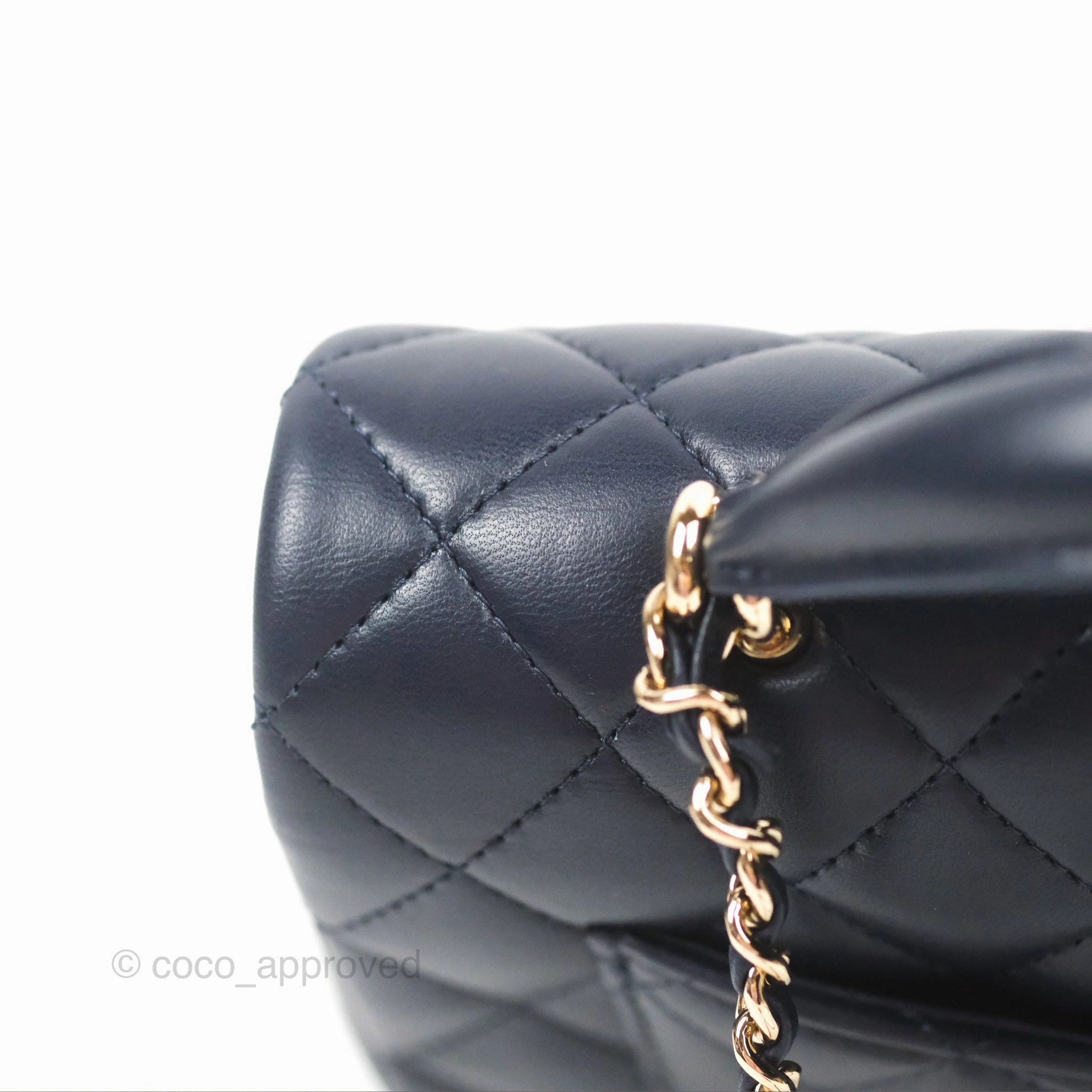 Chanel Top Handle Mini Rectangular Flap Bag Navy Lambskin Gold Hardware
