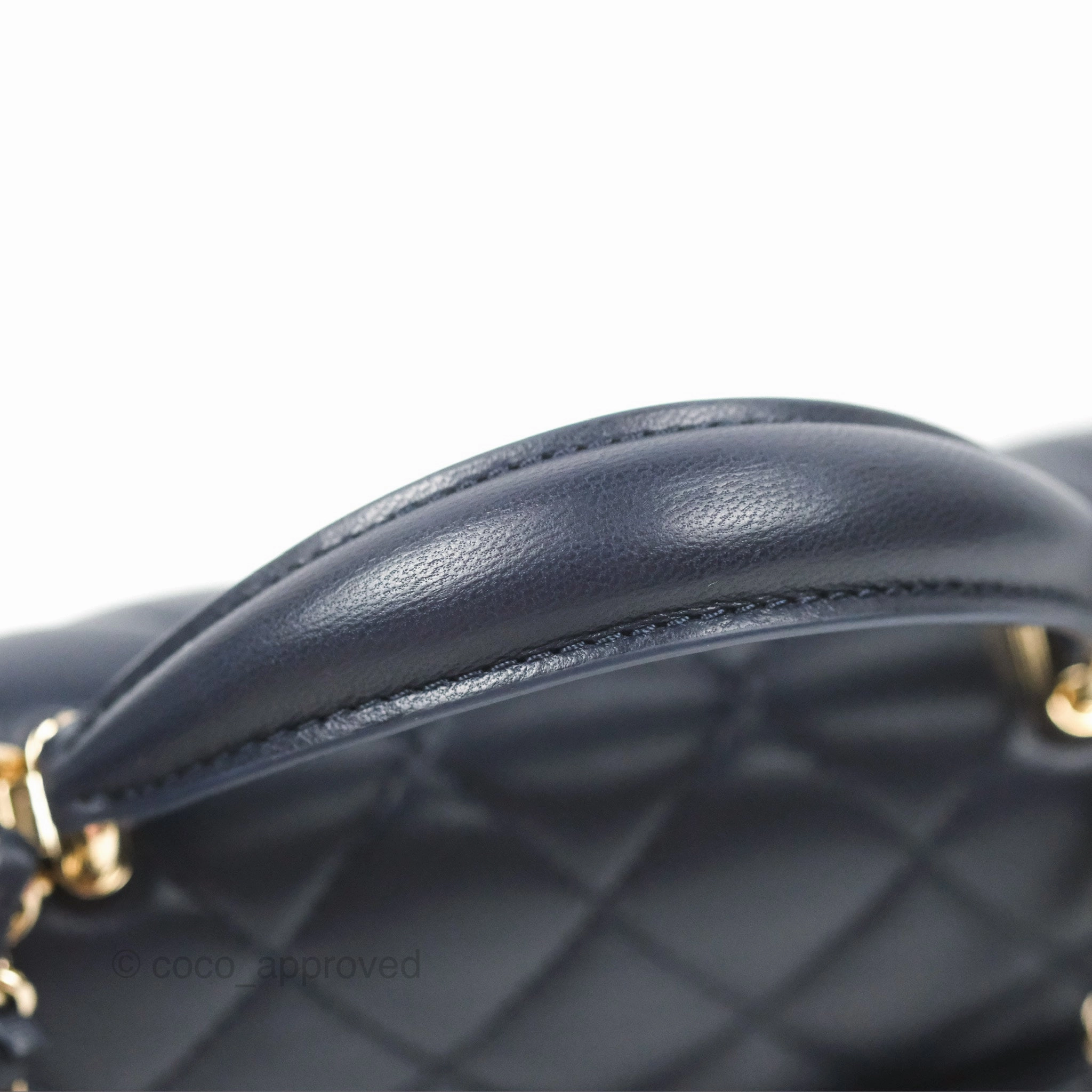Chanel Top Handle Mini Rectangular Flap Bag Navy Lambskin Gold Hardware