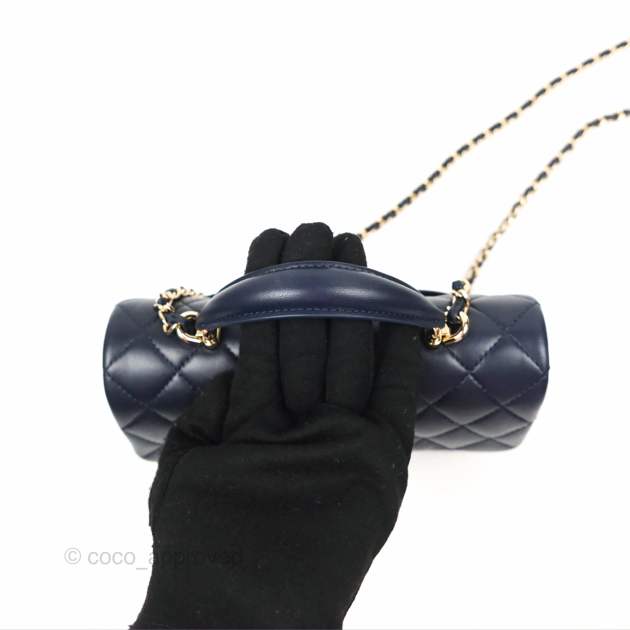 Chanel Top Handle Mini Rectangular Flap Bag Navy Lambskin Gold Hardware