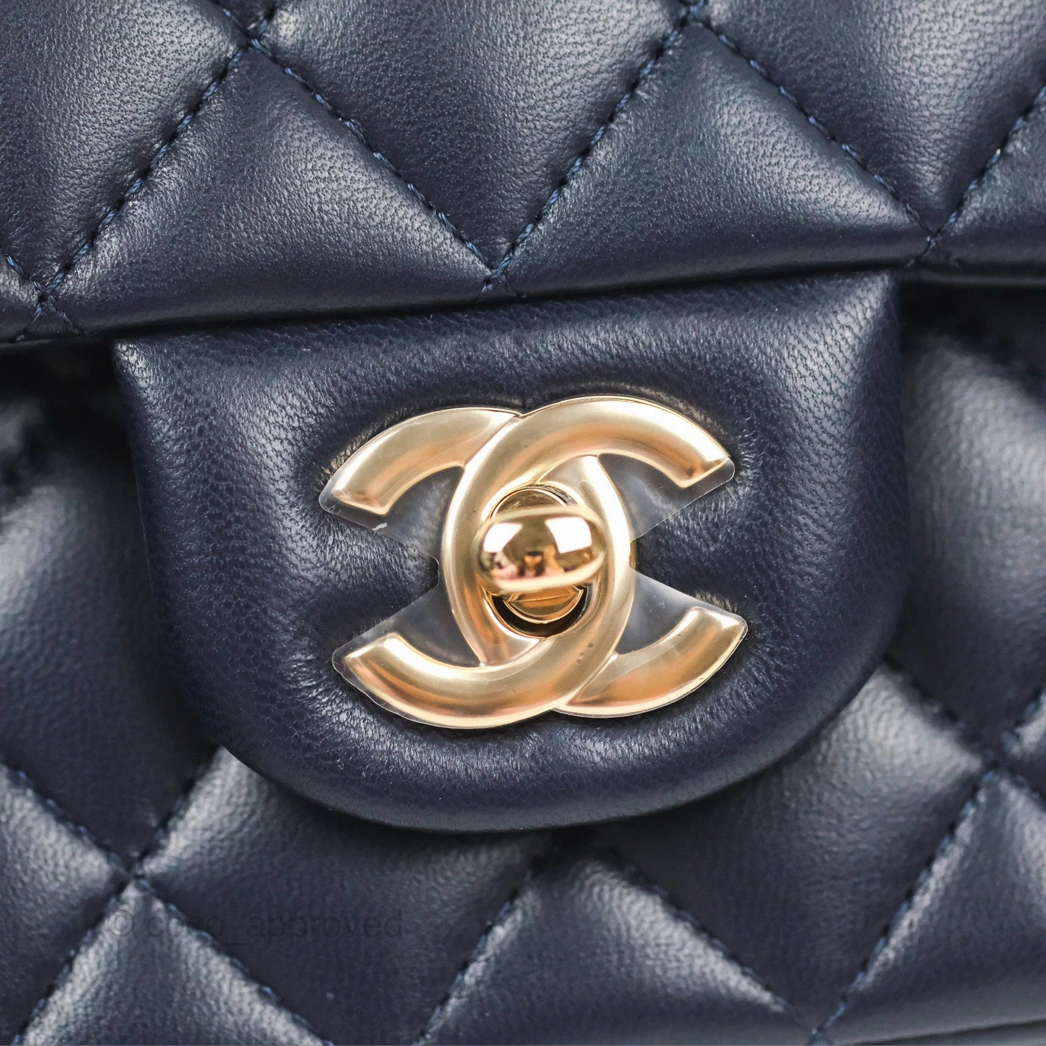 Chanel Top Handle Mini Rectangular Flap Bag Navy Lambskin Gold Hardware
