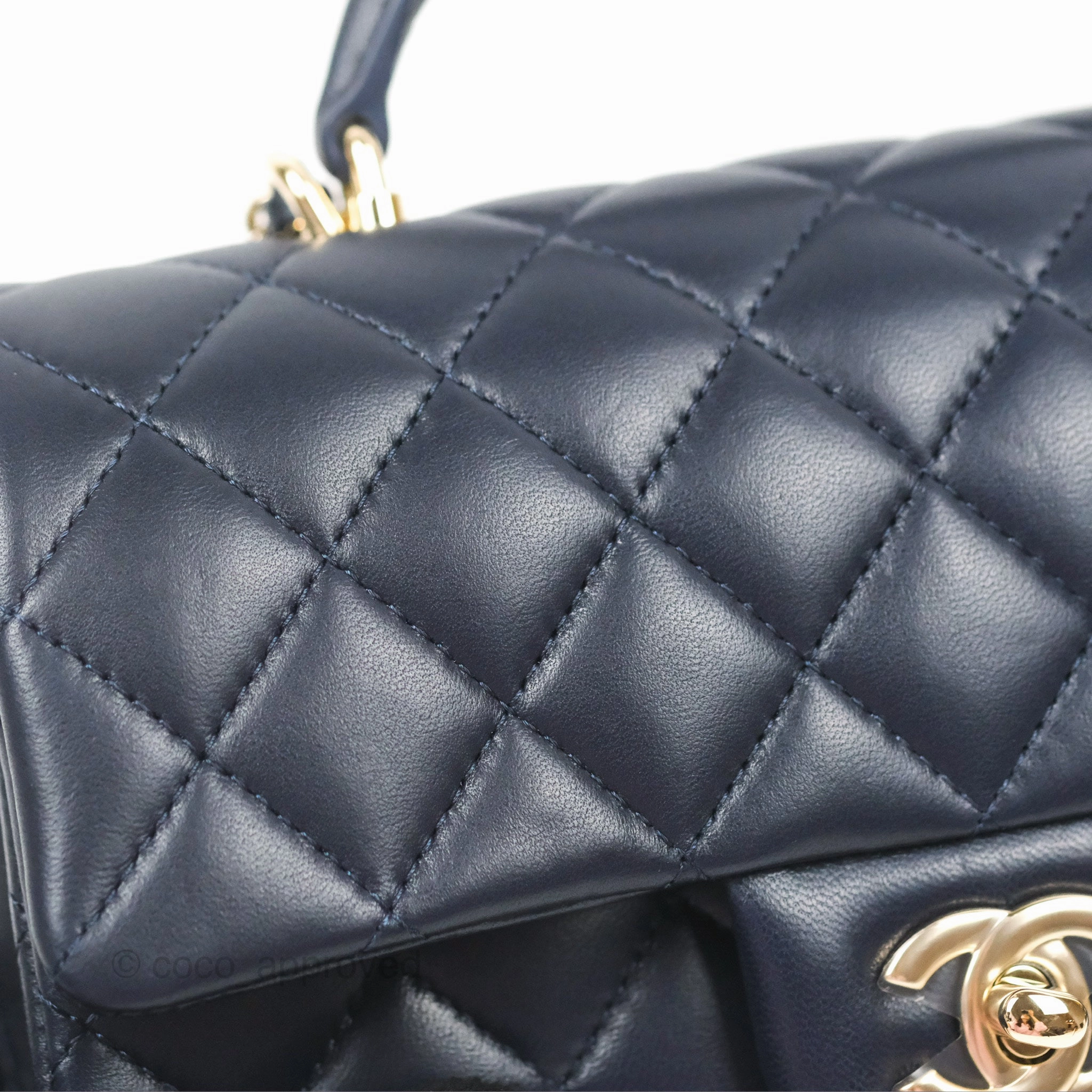 Chanel Top Handle Mini Rectangular Flap Bag Navy Lambskin Gold Hardware