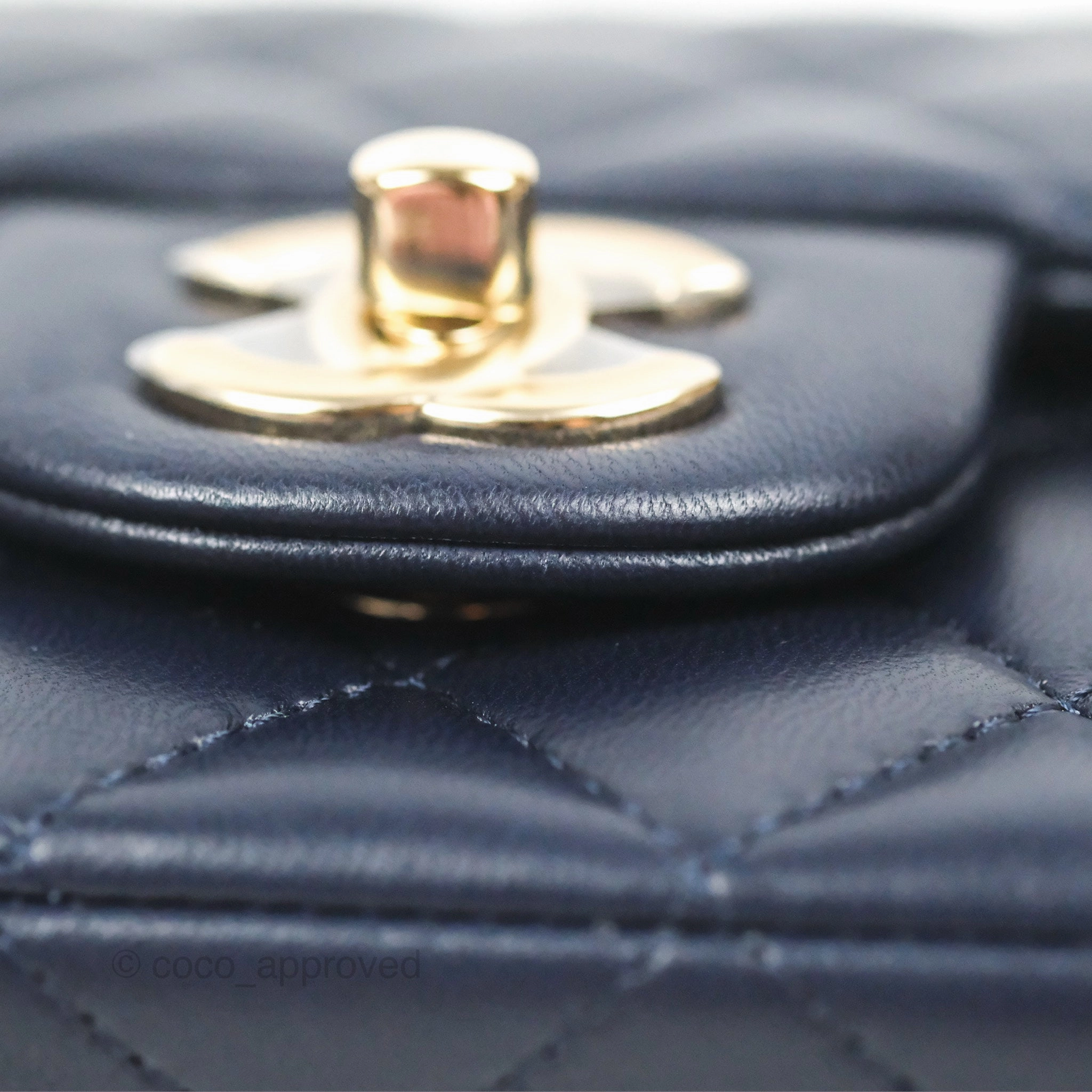 Chanel Top Handle Mini Rectangular Flap Bag Navy Lambskin Gold Hardware