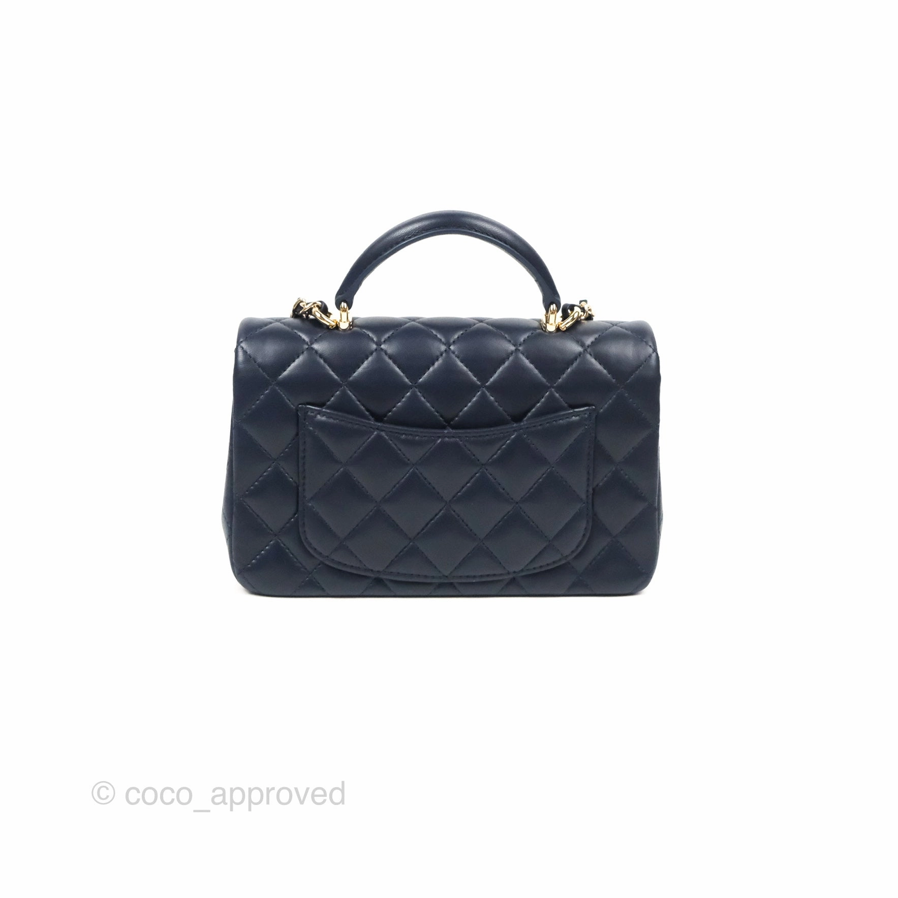 Chanel Top Handle Mini Rectangular Flap Bag Navy Lambskin Gold Hardware