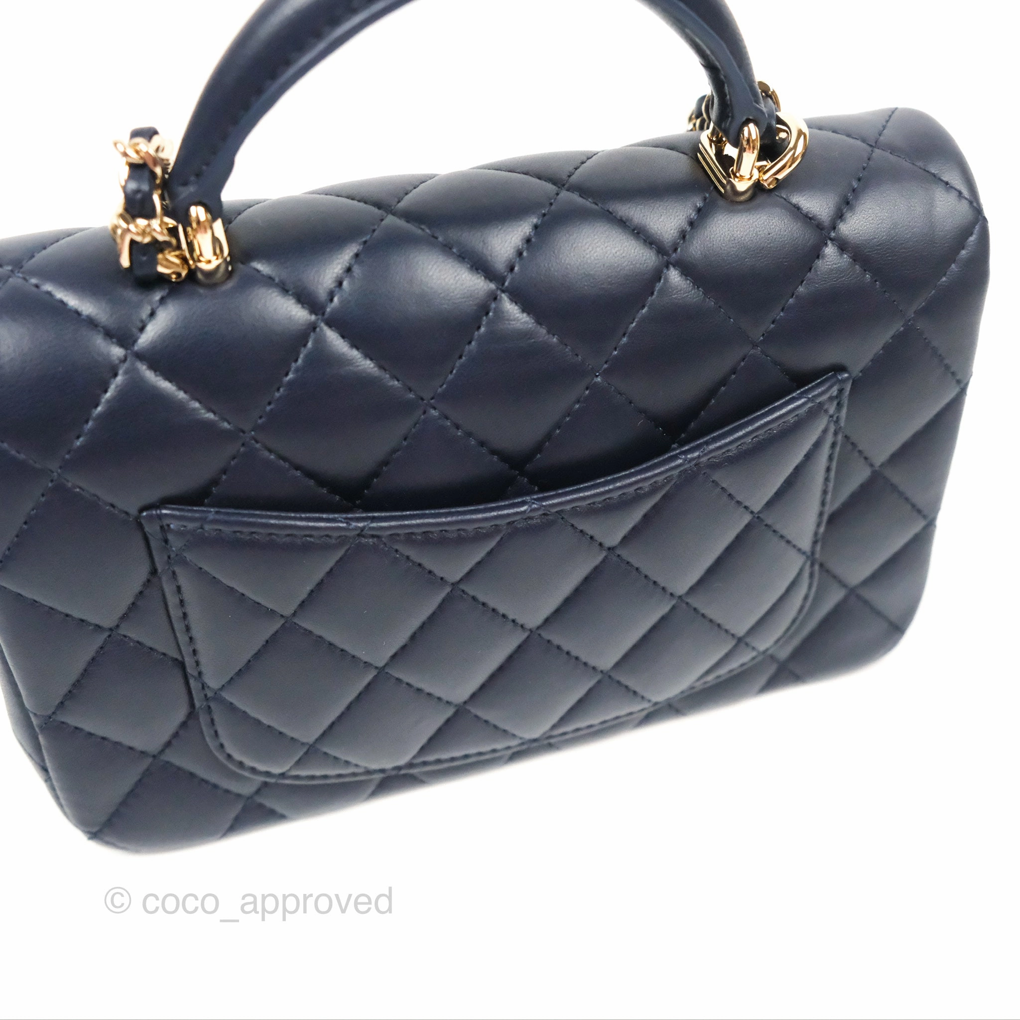 Chanel Top Handle Mini Rectangular Flap Bag Navy Lambskin Gold Hardware