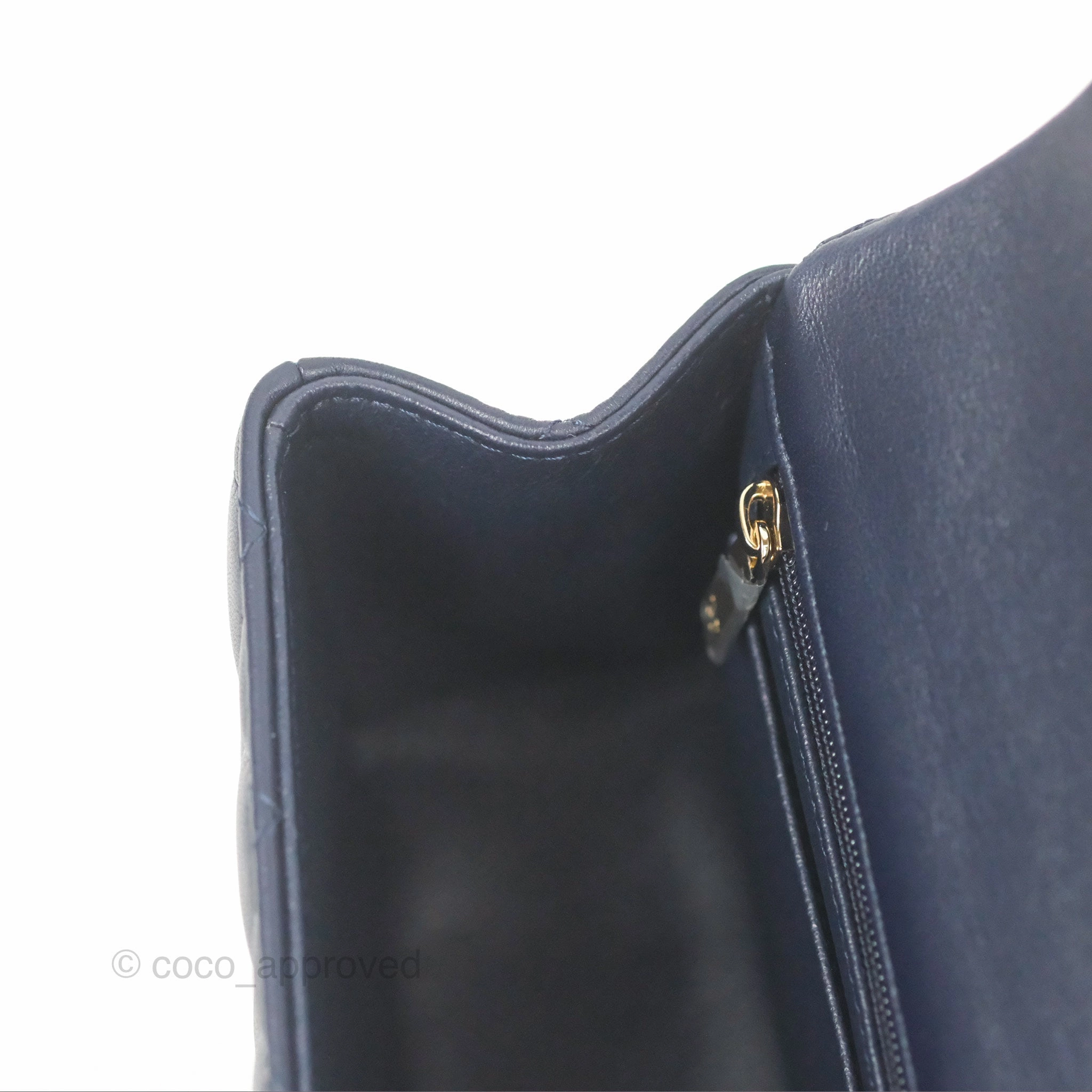 Chanel Top Handle Mini Rectangular Flap Bag Navy Lambskin Gold Hardware