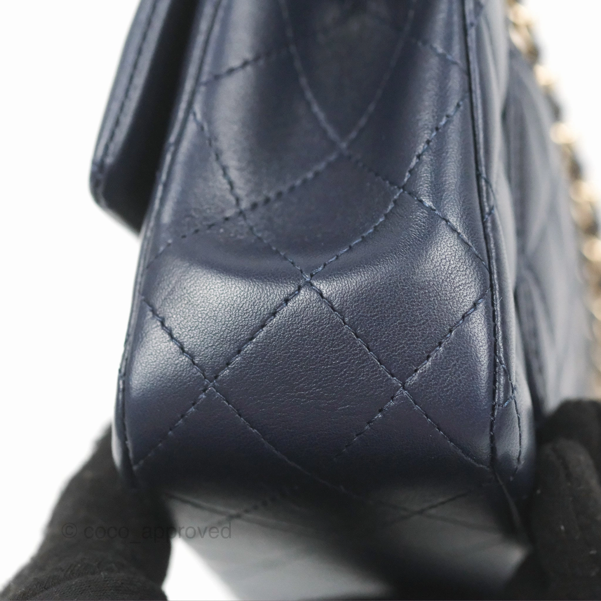 Chanel Top Handle Mini Rectangular Flap Bag Navy Lambskin Gold Hardware