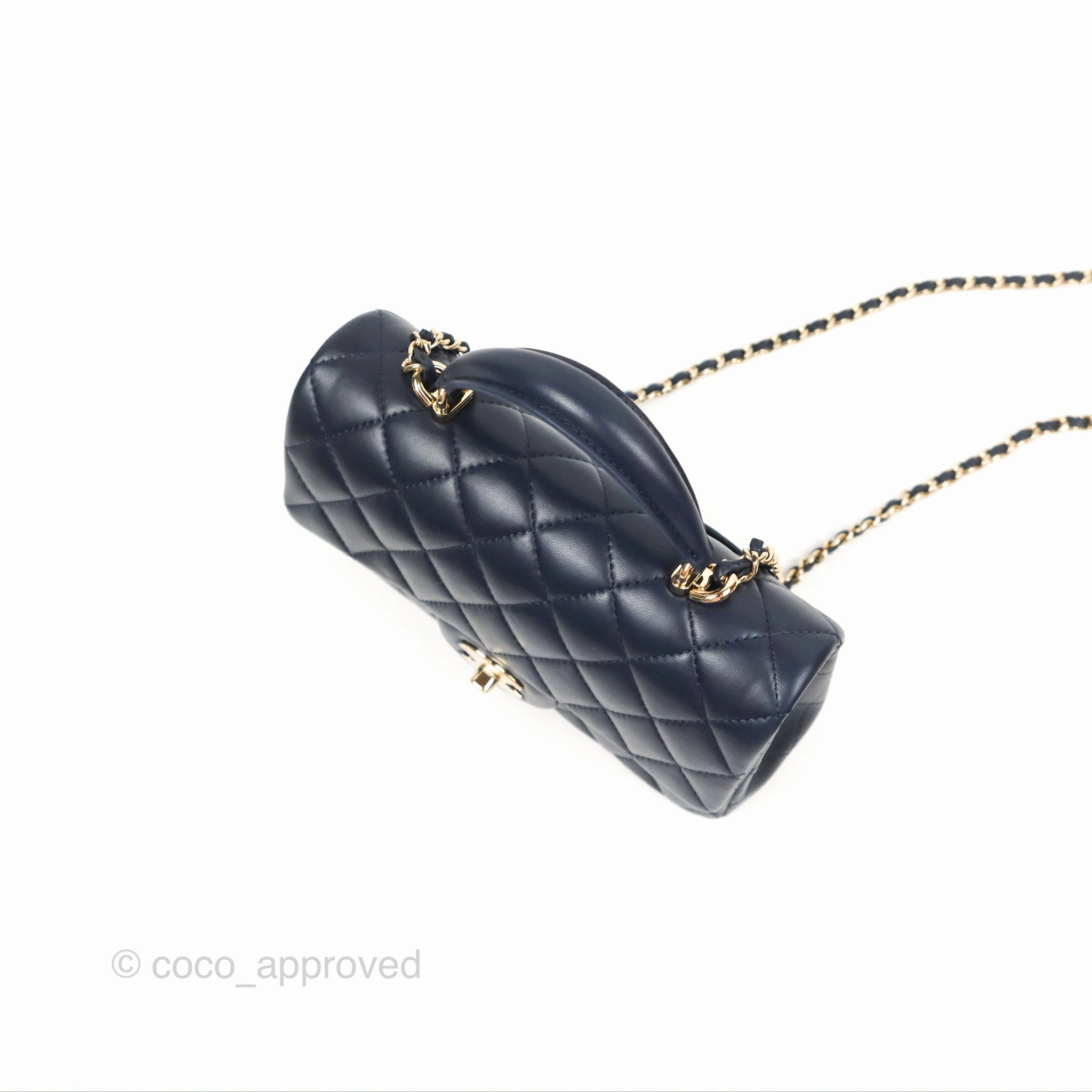 Chanel Top Handle Mini Rectangular Flap Bag Navy Lambskin Gold Hardware