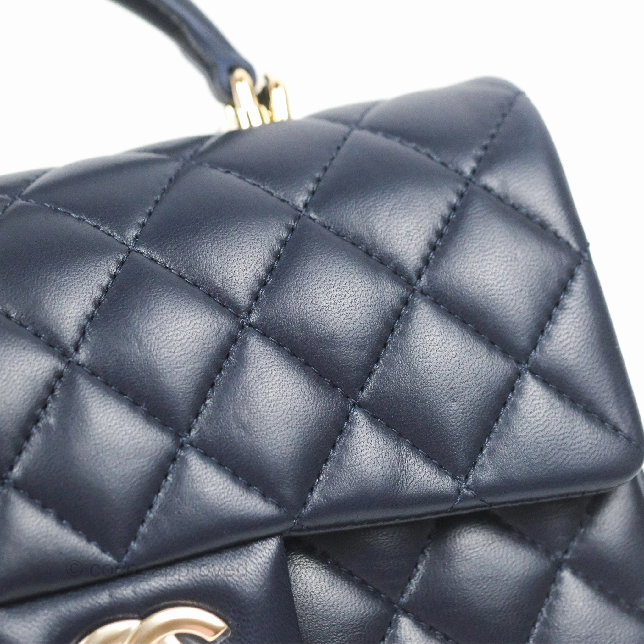 Chanel Top Handle Mini Rectangular Flap Bag Navy Lambskin Gold Hardware