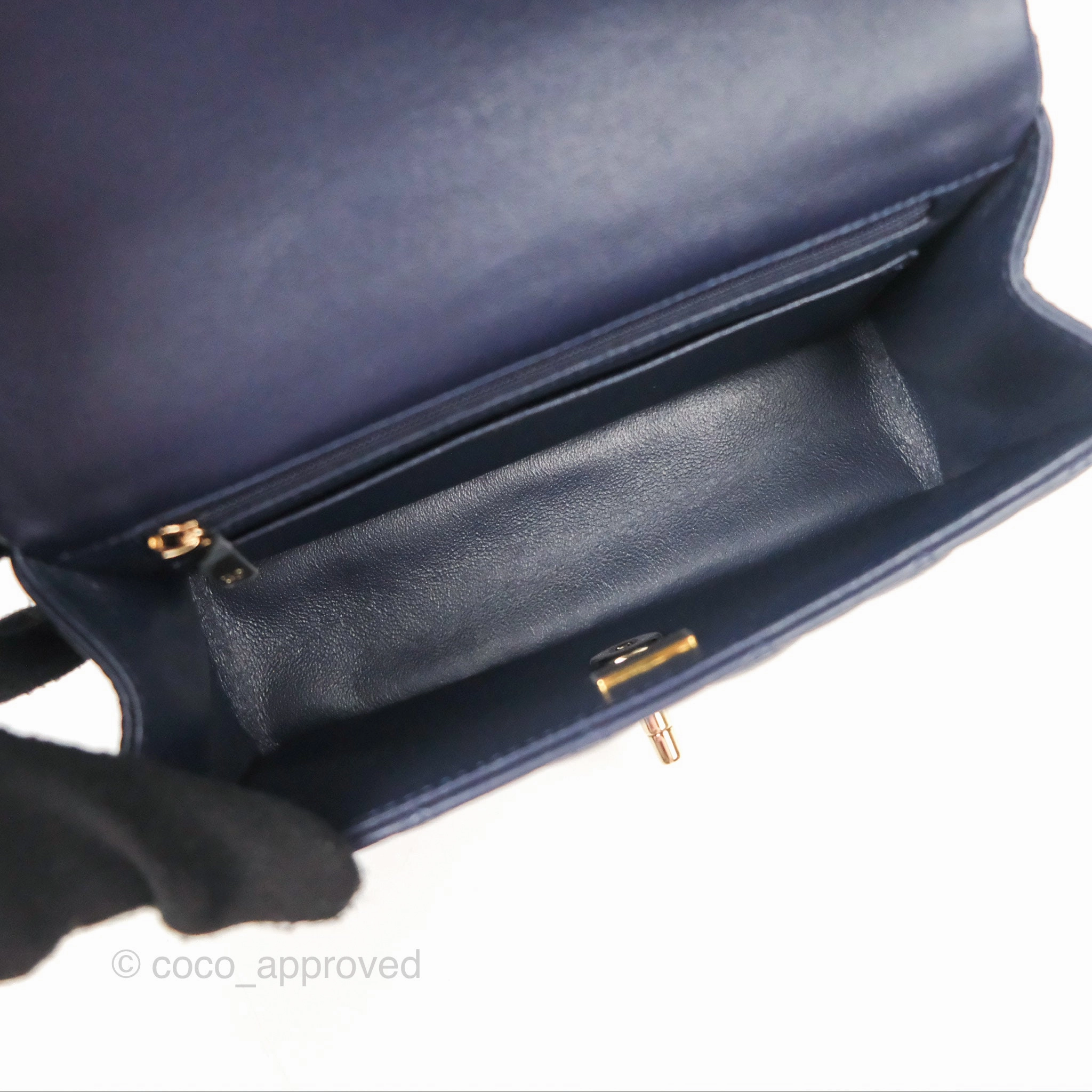 Chanel Top Handle Mini Rectangular Flap Bag Navy Lambskin Gold Hardware