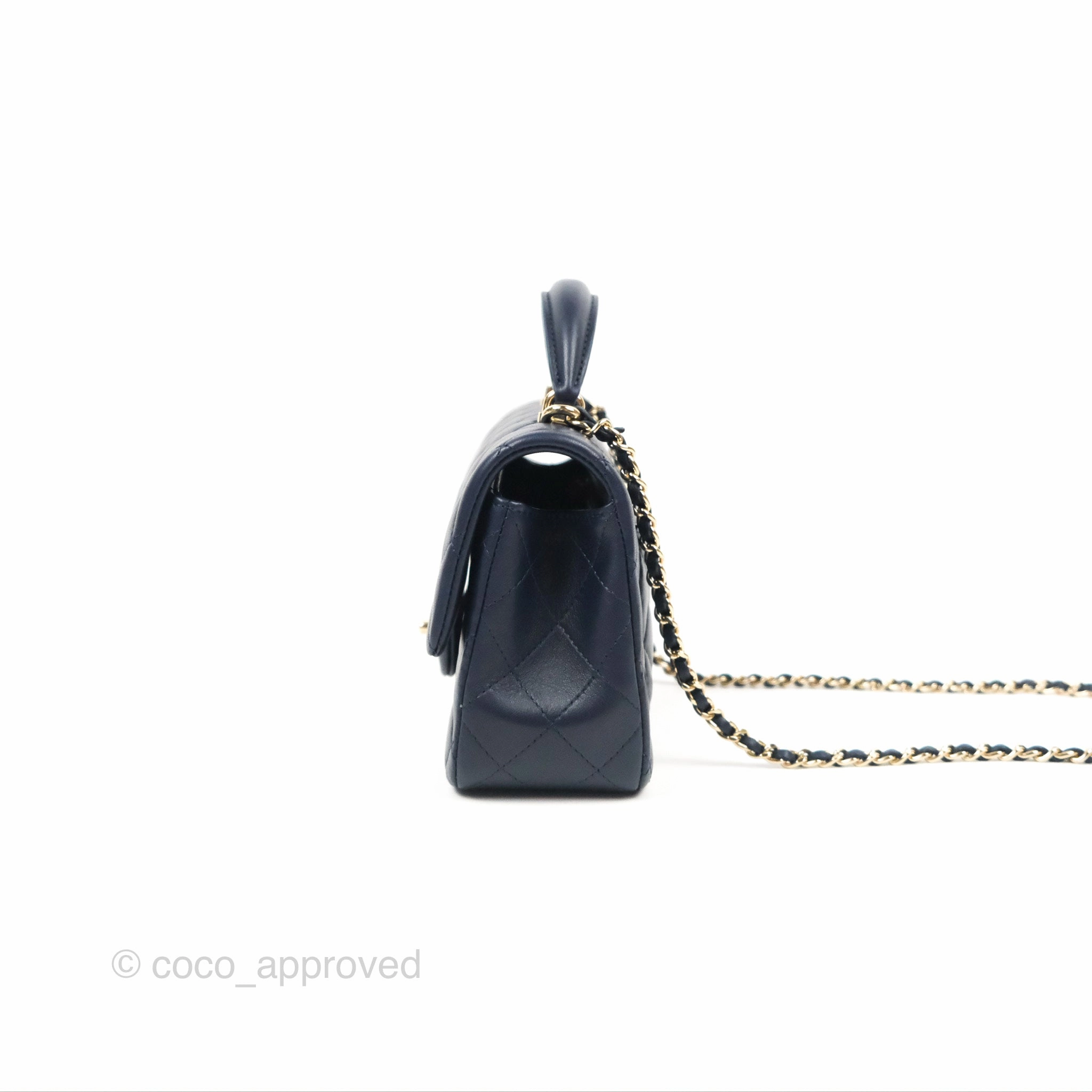 Chanel Top Handle Mini Rectangular Flap Bag Navy Lambskin Gold Hardware
