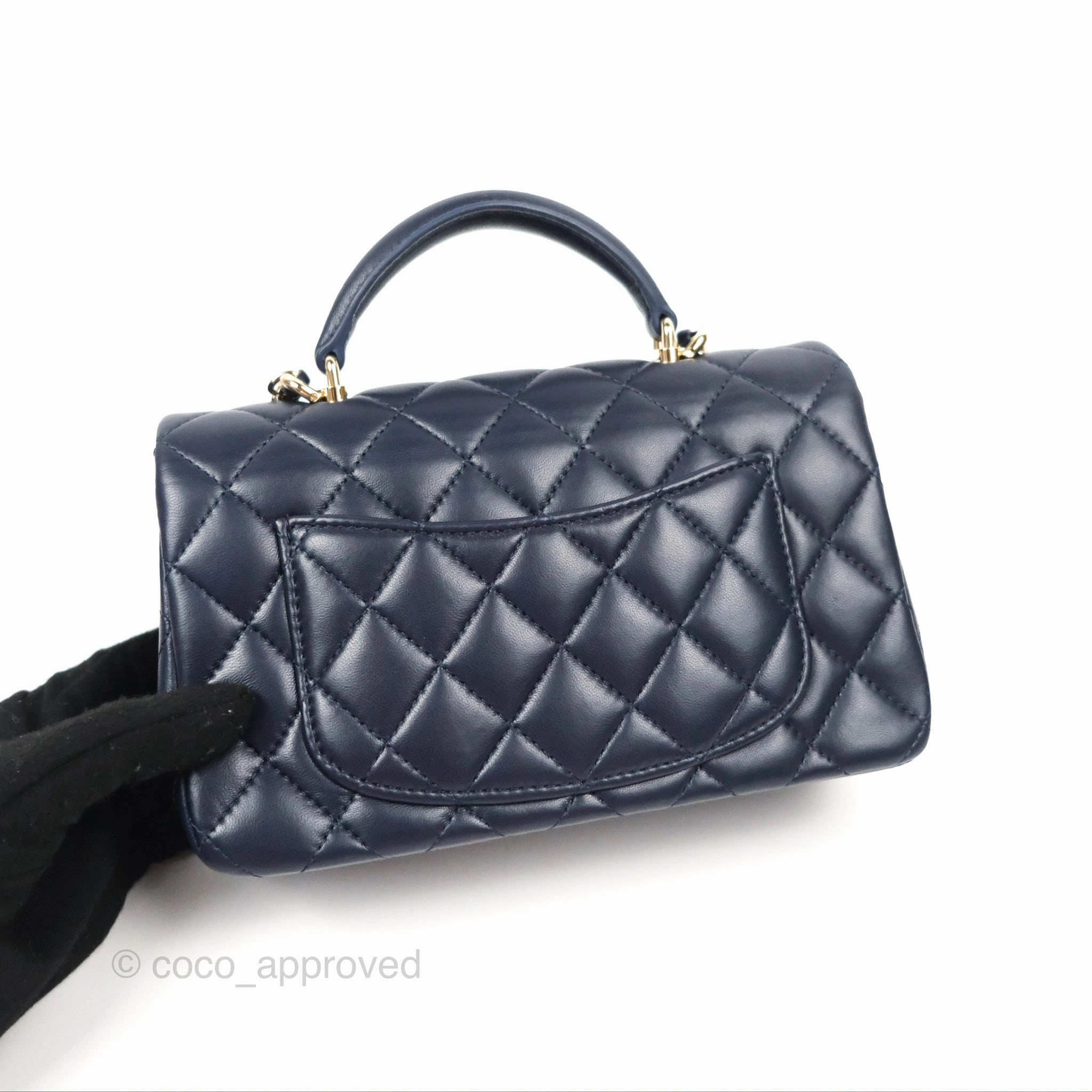Chanel Top Handle Mini Rectangular Flap Bag Navy Lambskin Gold Hardware
