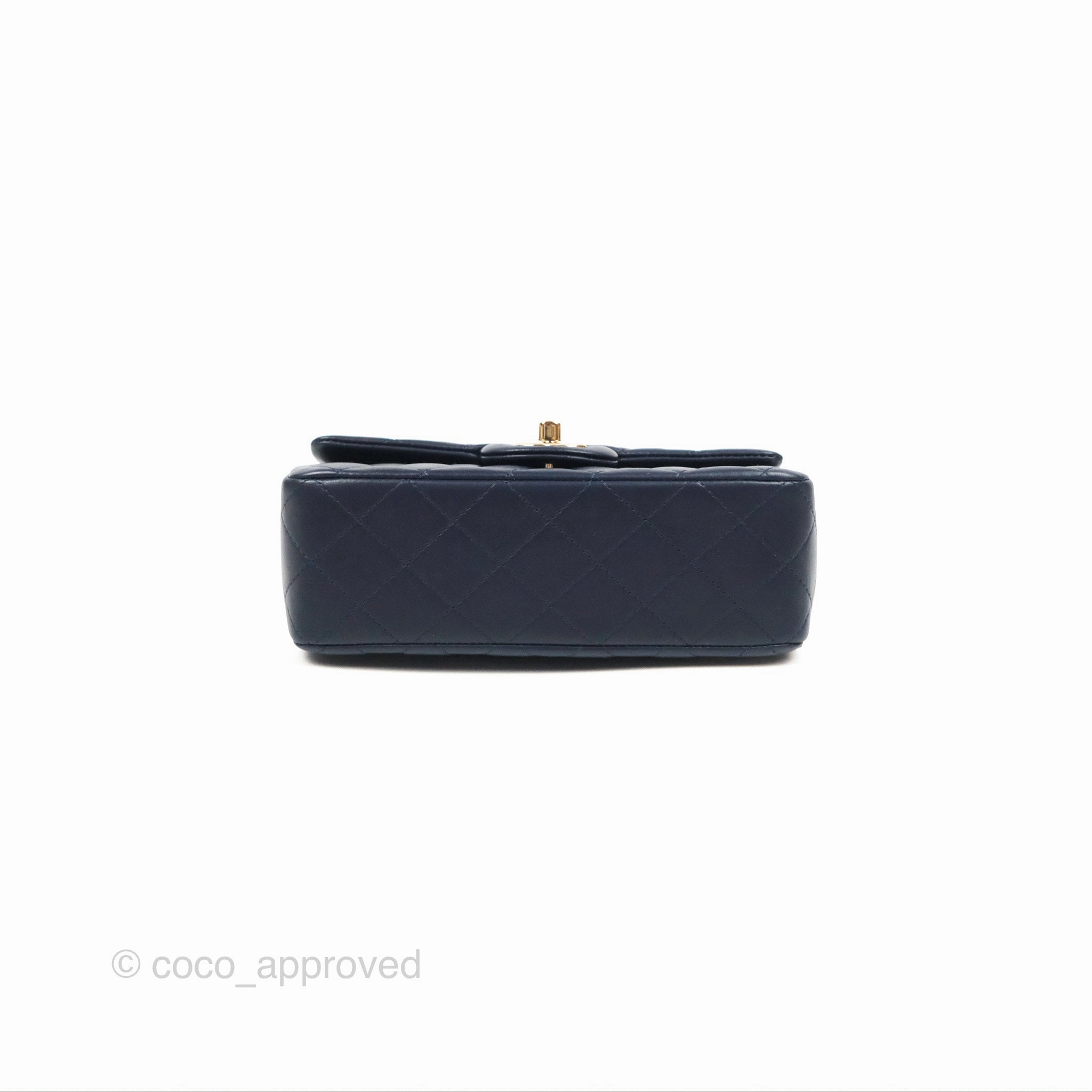 Chanel Top Handle Mini Rectangular Flap Bag Navy Lambskin Gold Hardware