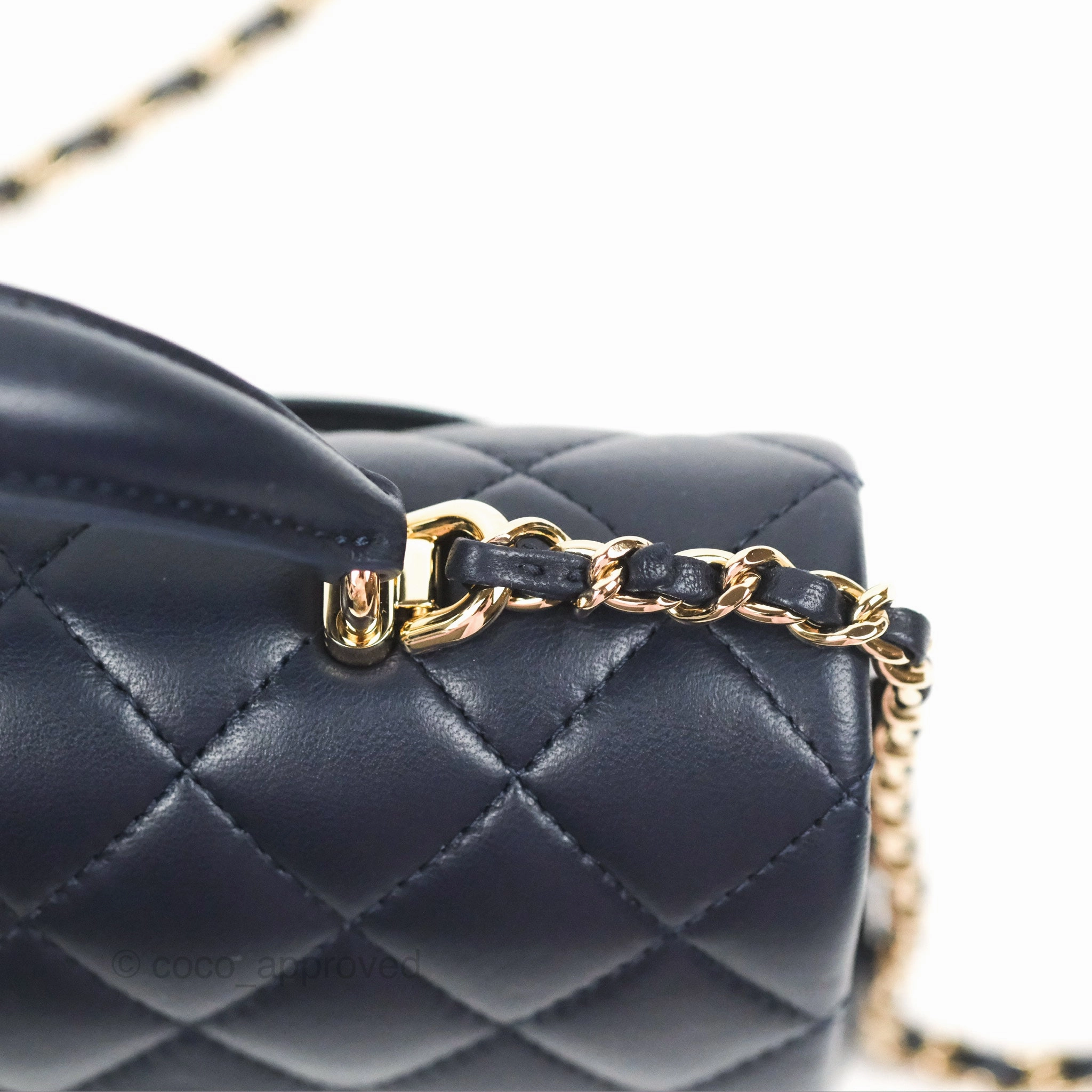 Chanel Top Handle Mini Rectangular Flap Bag Navy Lambskin Gold Hardware