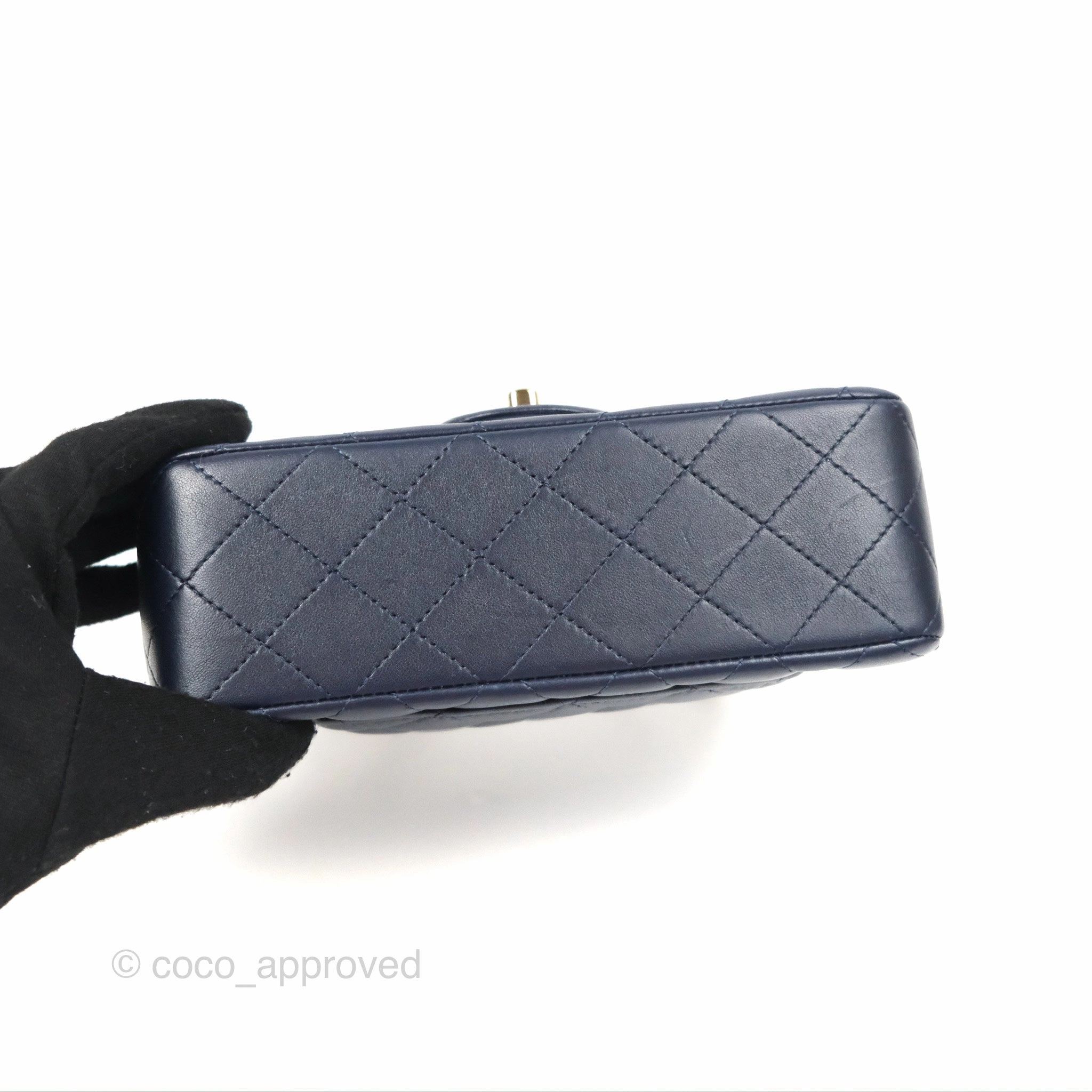 Chanel Top Handle Mini Rectangular Flap Bag Navy Lambskin Gold Hardware
