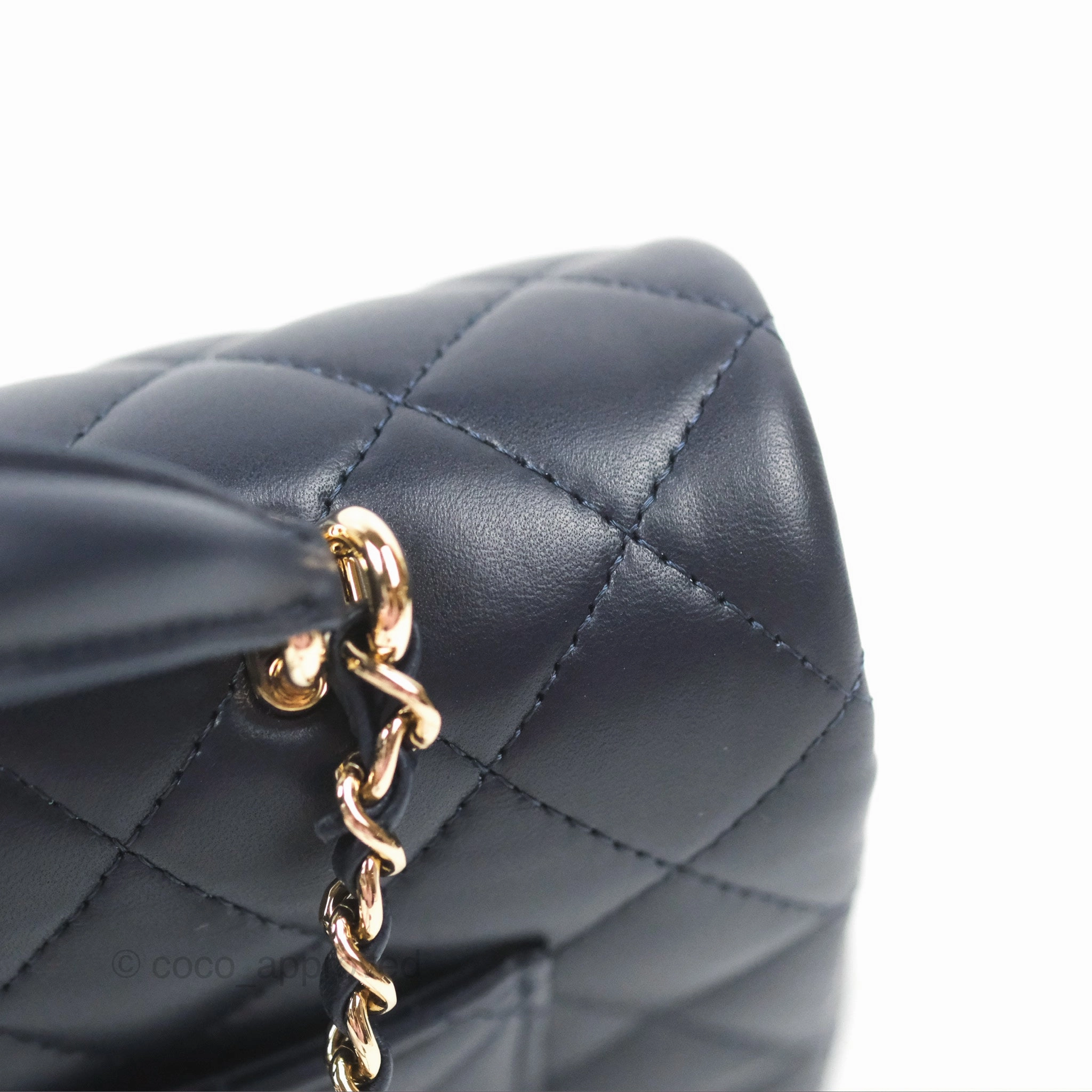 Chanel Top Handle Mini Rectangular Flap Bag Navy Lambskin Gold Hardware
