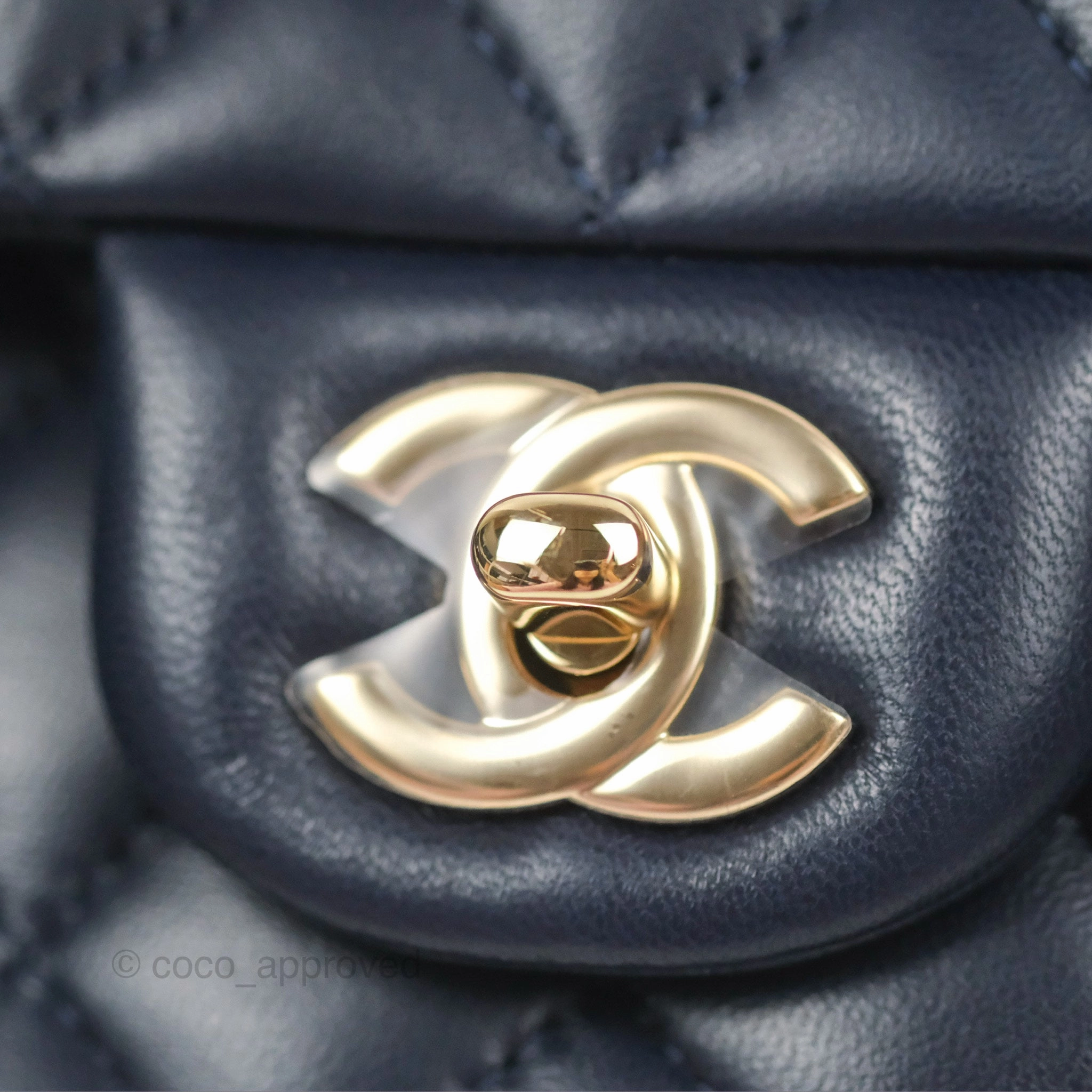 Chanel Top Handle Mini Rectangular Flap Bag Navy Lambskin Gold Hardware