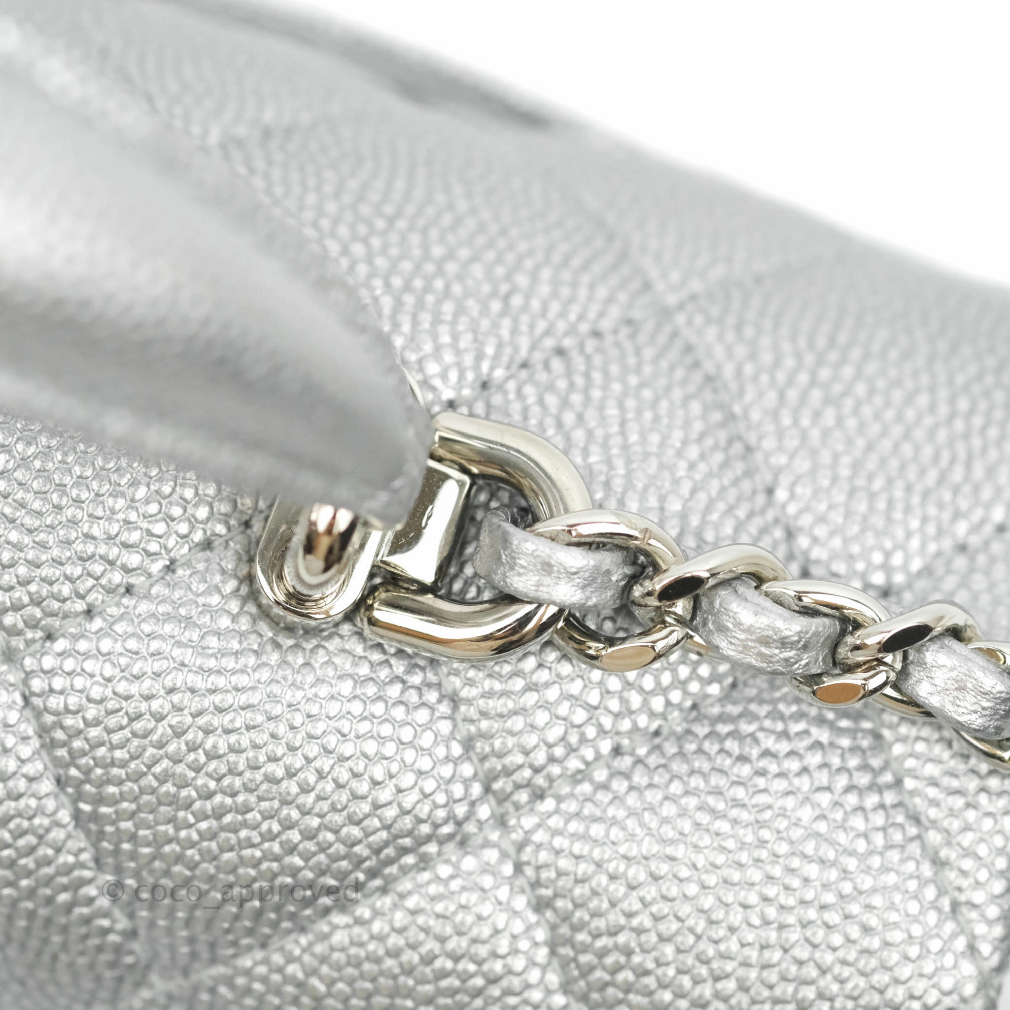 Chanel Top Handle Mini Rectangular Flap Bag Silver Caviar Silver Hardware