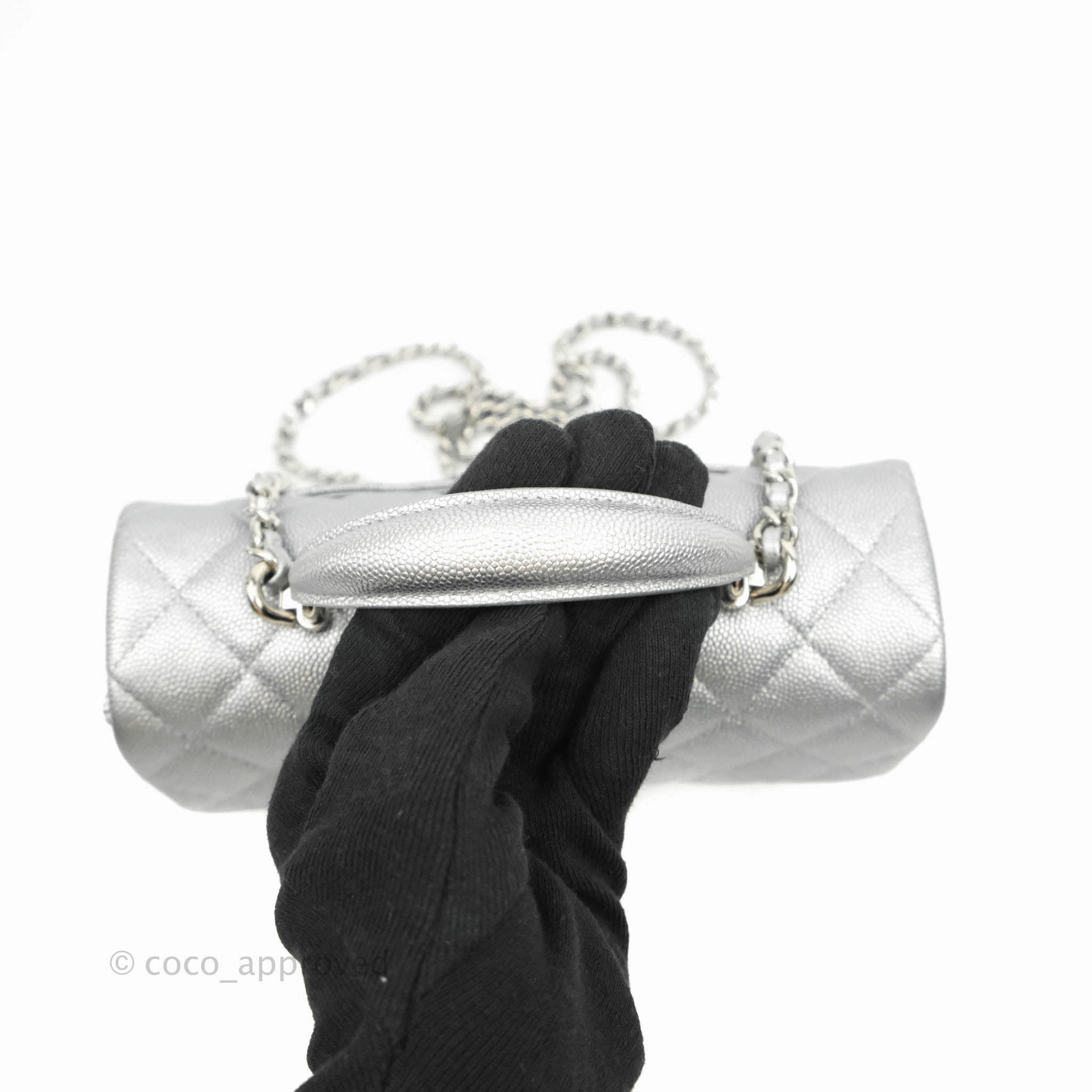 Chanel Top Handle Mini Rectangular Flap Bag Silver Caviar Silver Hardware