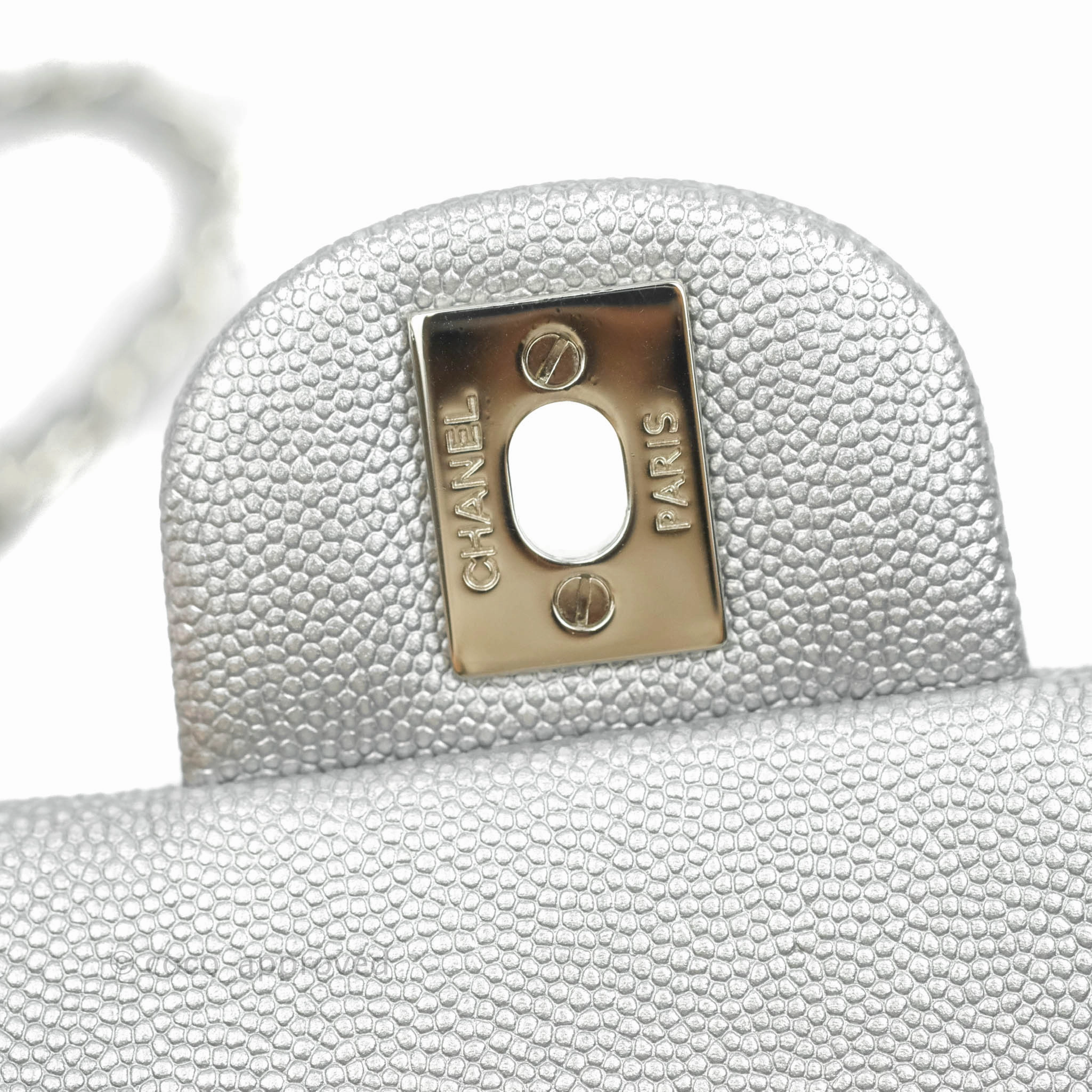 Chanel Top Handle Mini Rectangular Flap Bag Silver Caviar Silver Hardware