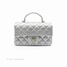 Chanel Top Handle Mini Rectangular Flap Bag Silver Caviar Silver Hardware