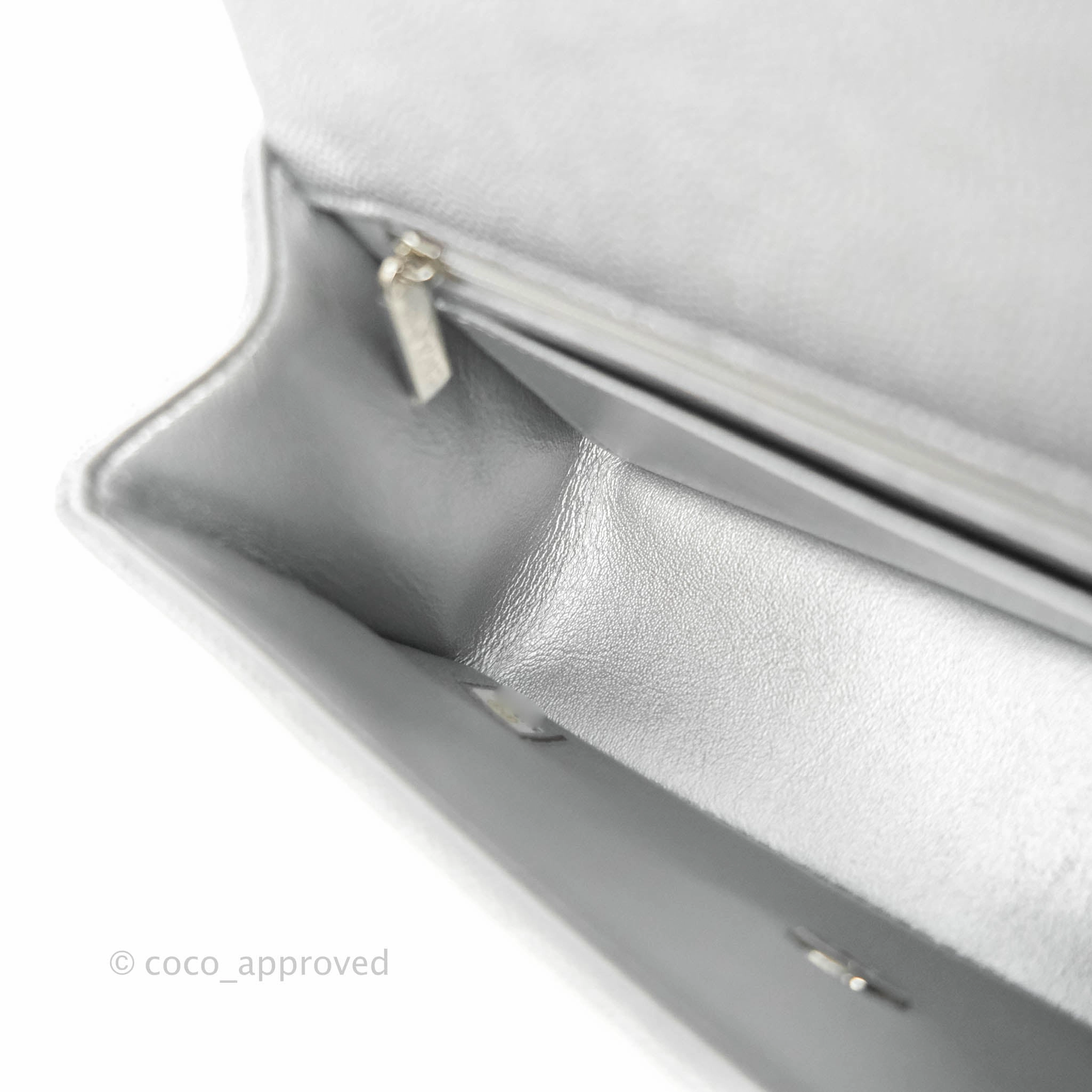 Chanel Top Handle Mini Rectangular Flap Bag Silver Caviar Silver Hardware